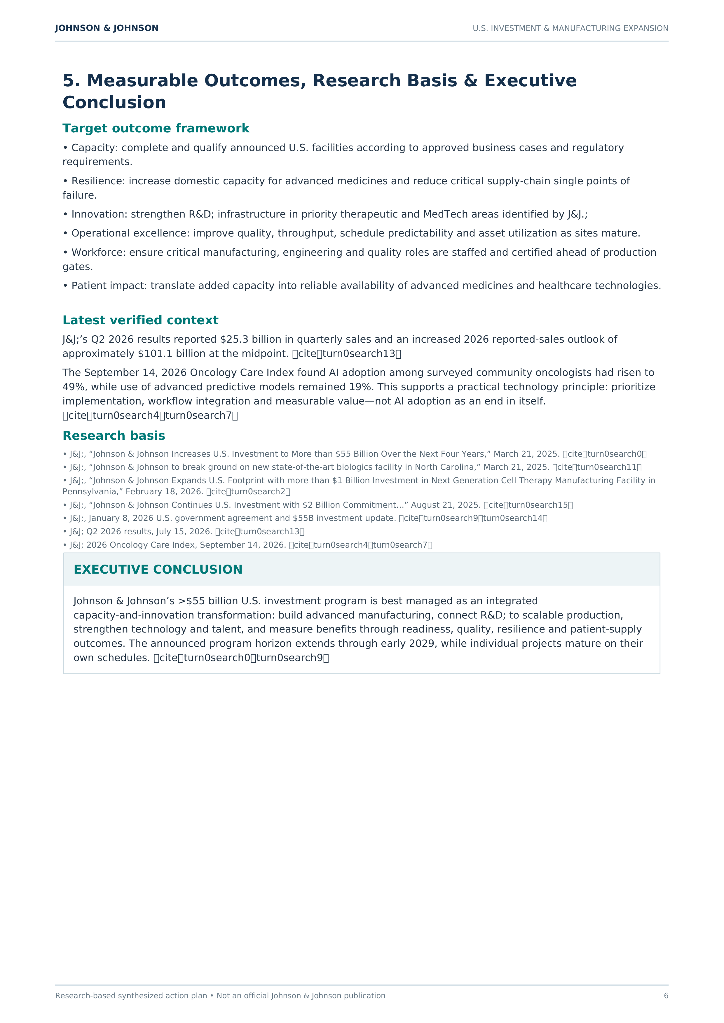 Johnson & Johnson $55 Billion U.S. Investment & Manufacturing Expansion Action Plan — page 6