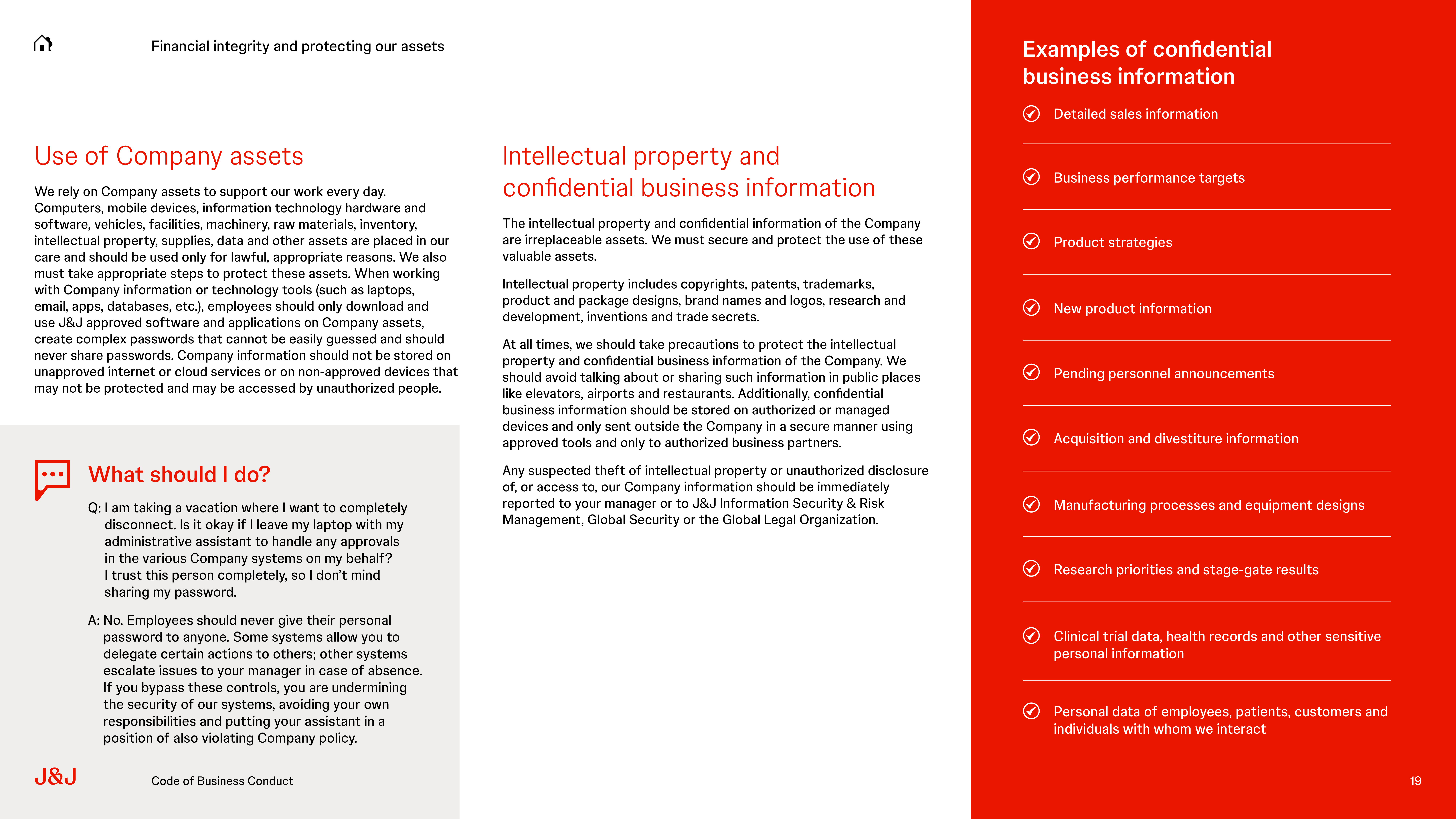 Johnson & Johnson Code of Business Conduct Handbook — page 19