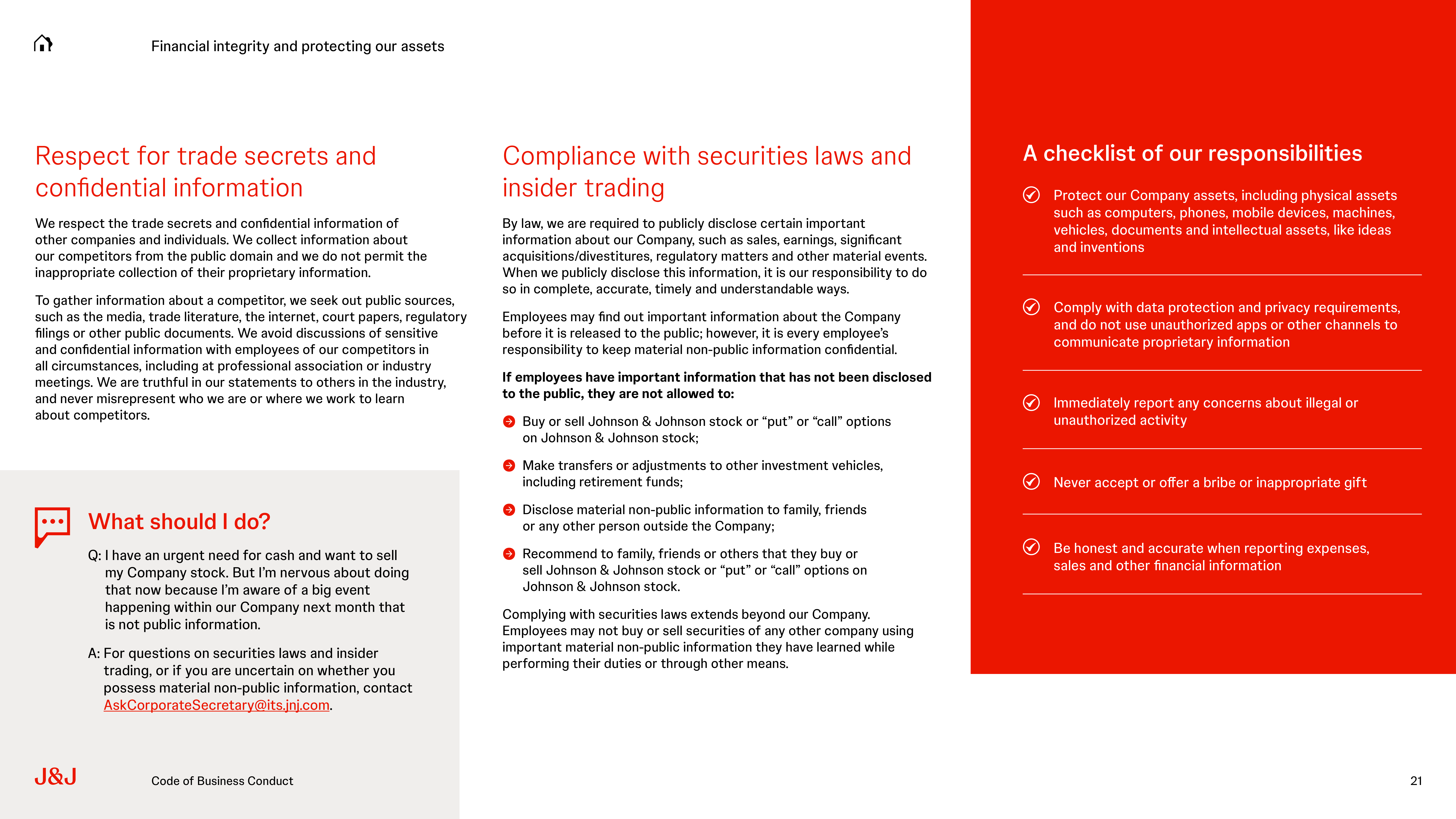 Johnson & Johnson Code of Business Conduct Handbook — page 21