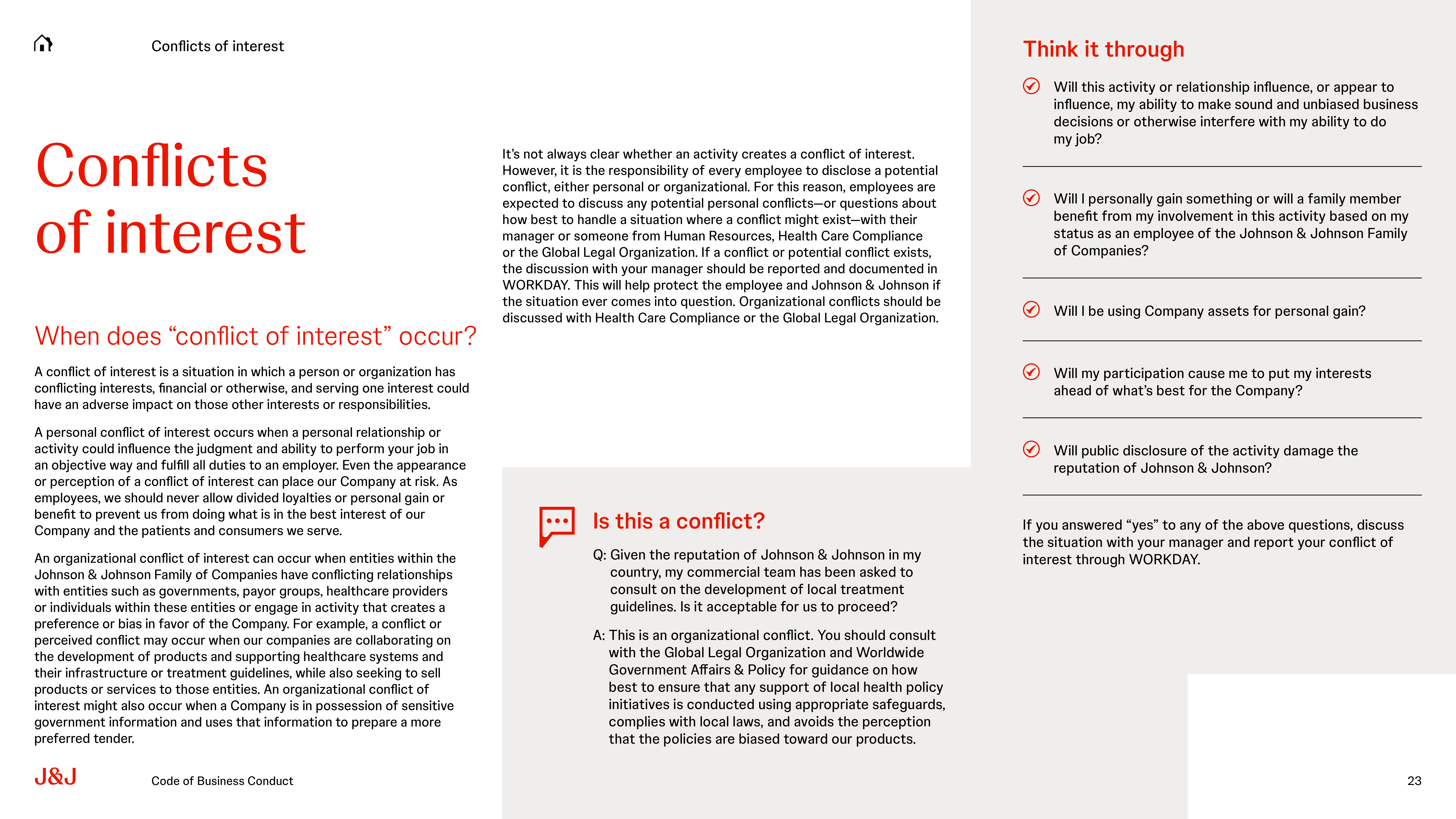 Johnson & Johnson Code of Business Conduct Handbook — page 23
