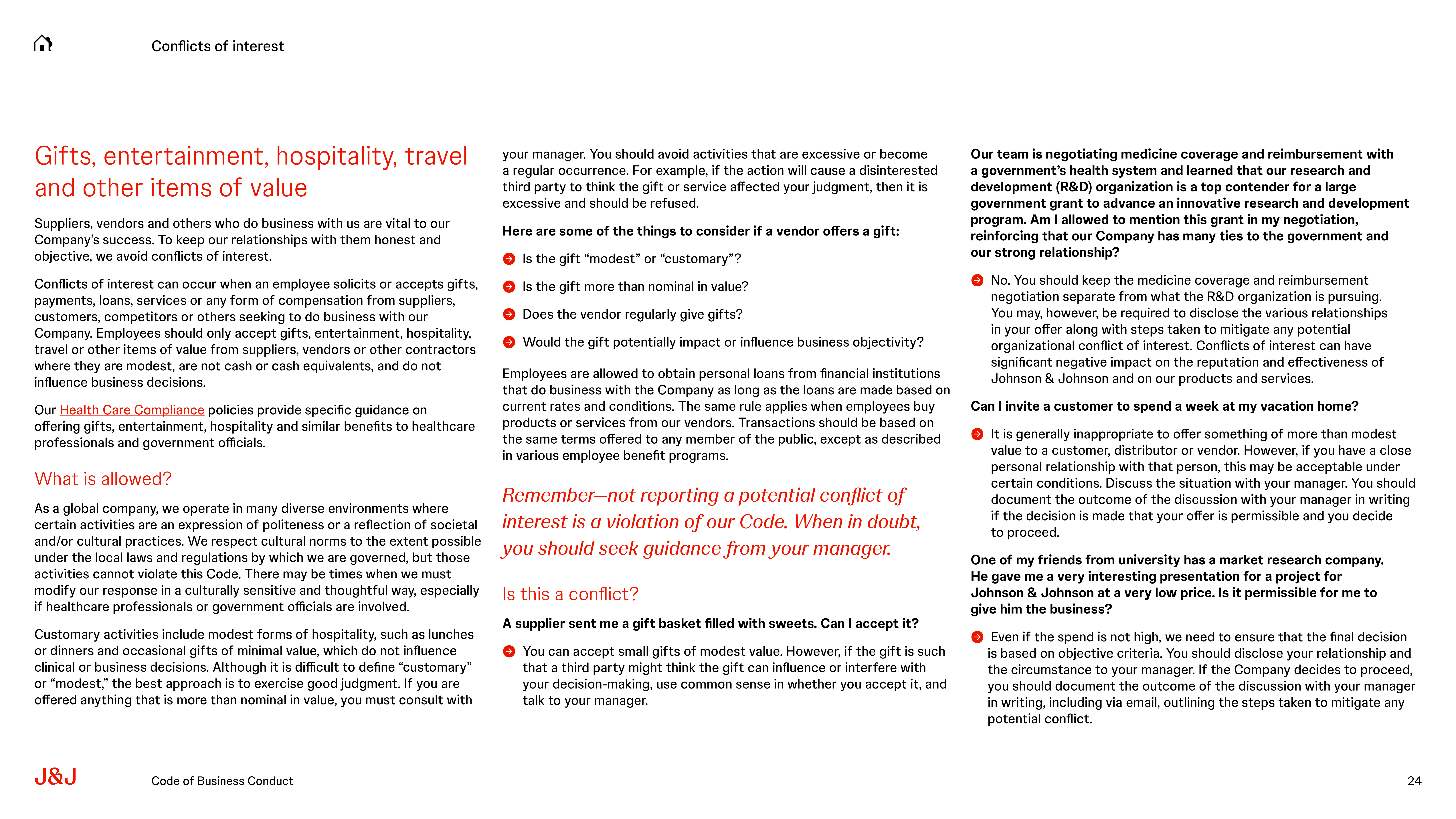 Johnson & Johnson Code of Business Conduct Handbook — page 24