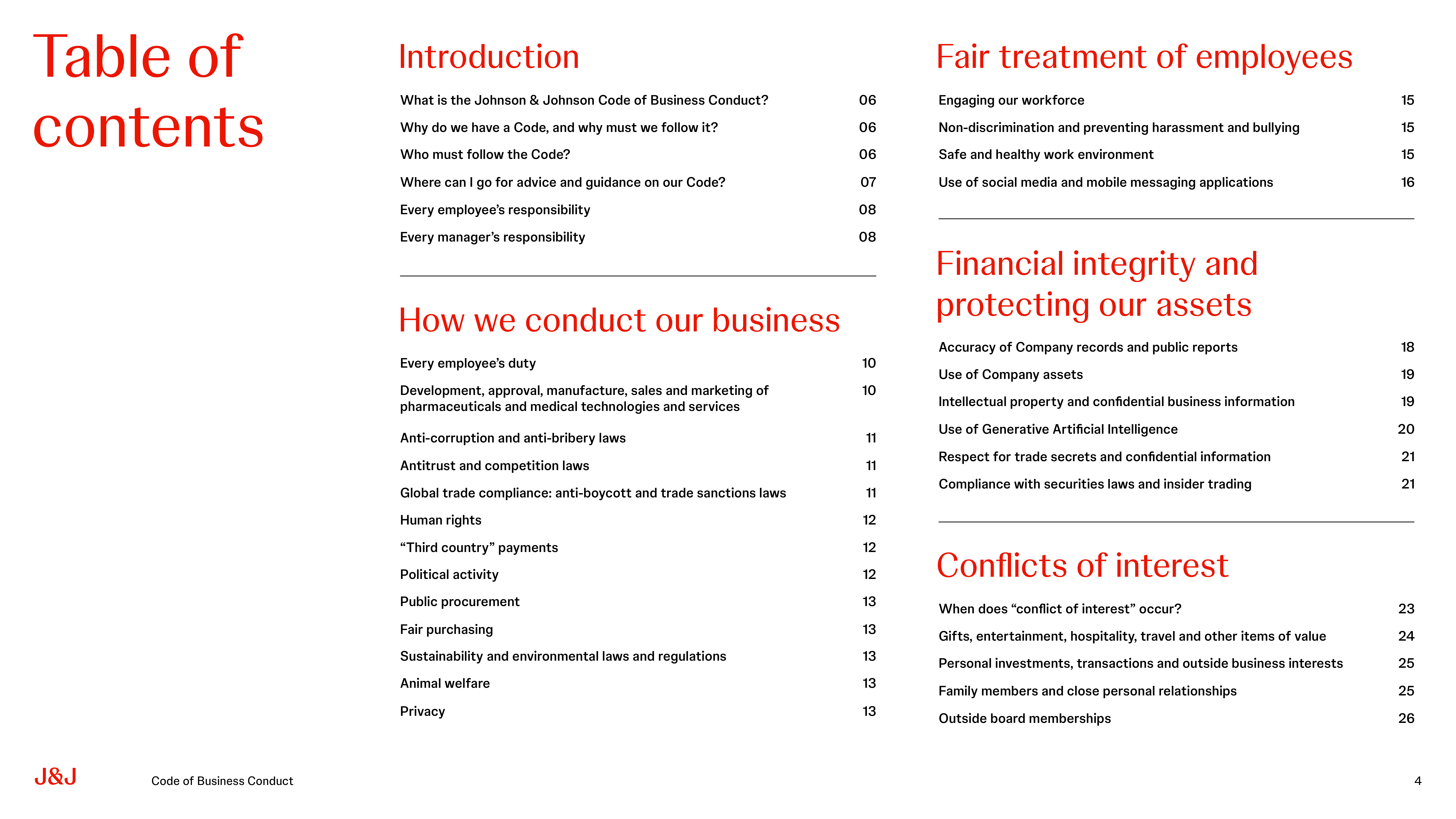 Johnson & Johnson Code of Business Conduct Handbook — page 4