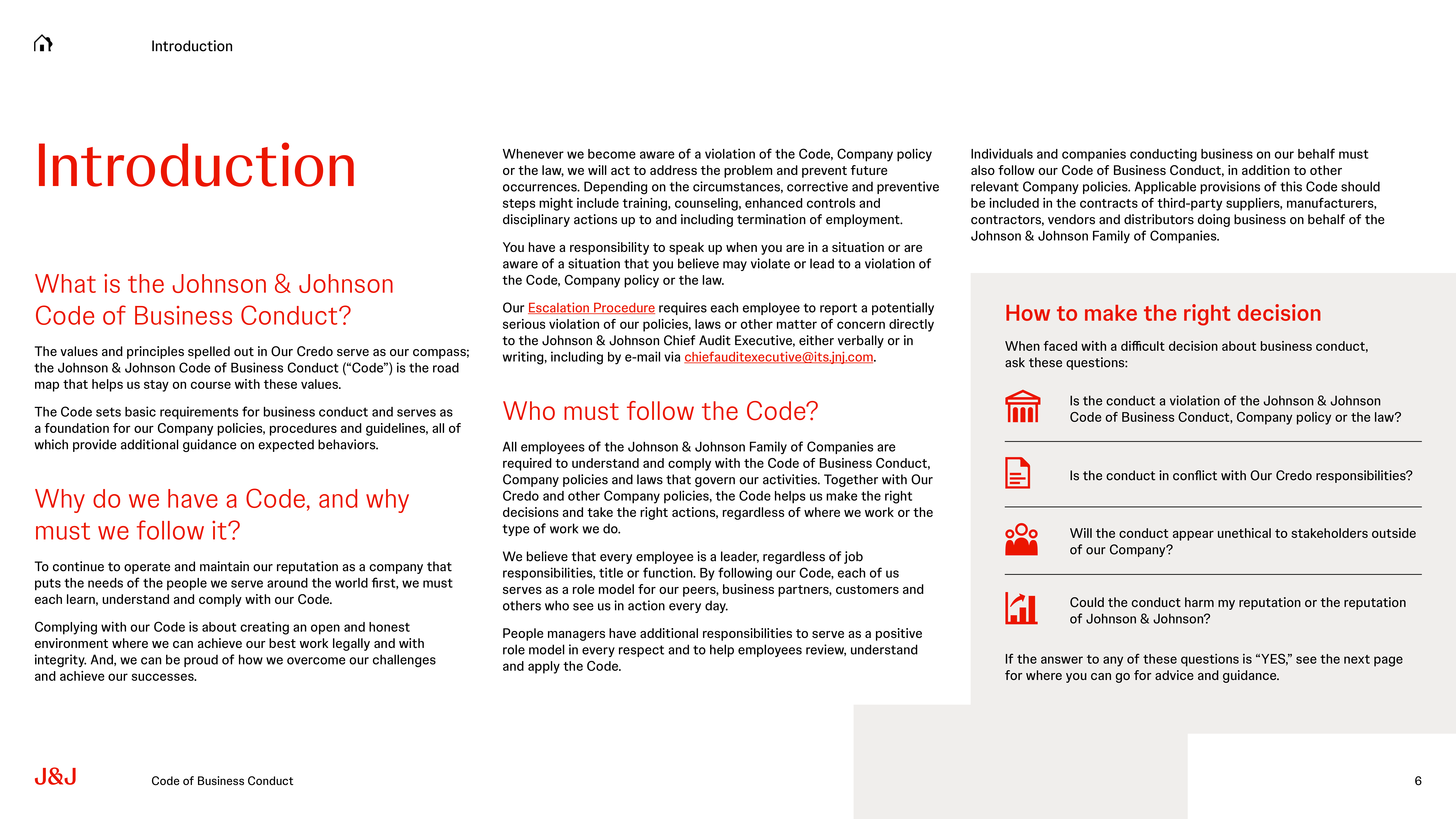 Johnson & Johnson Code of Business Conduct Handbook — page 6