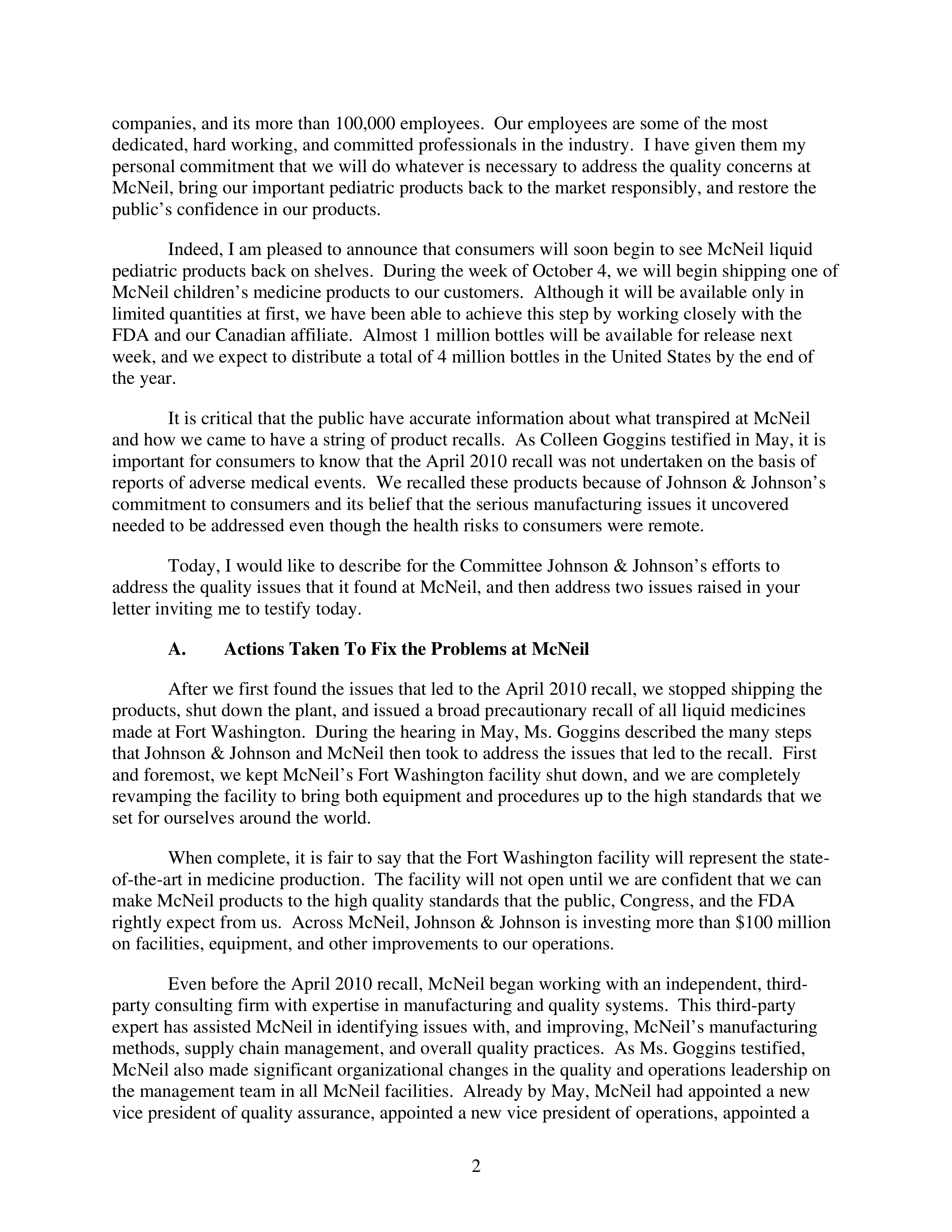 Johnson & Johnson Congressional Opening Statement — page 2