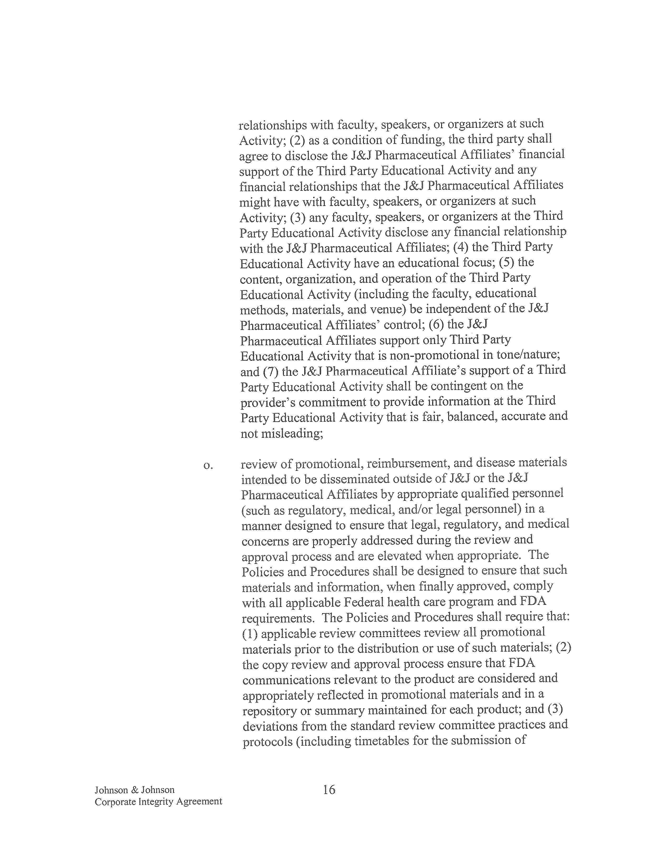 Johnson & Johnson Corporate Integrity Agreement. — page 16