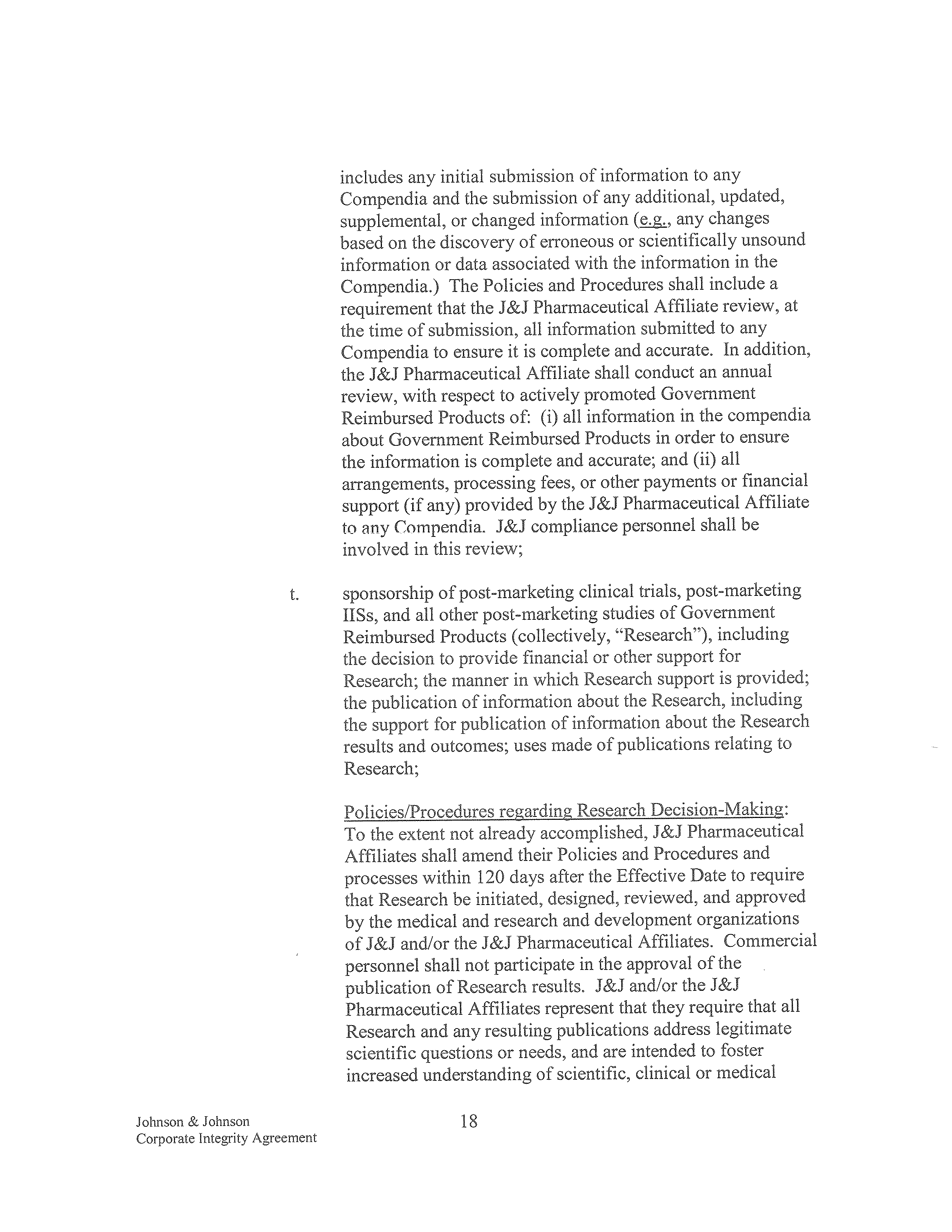 Johnson & Johnson Corporate Integrity Agreement. — page 18