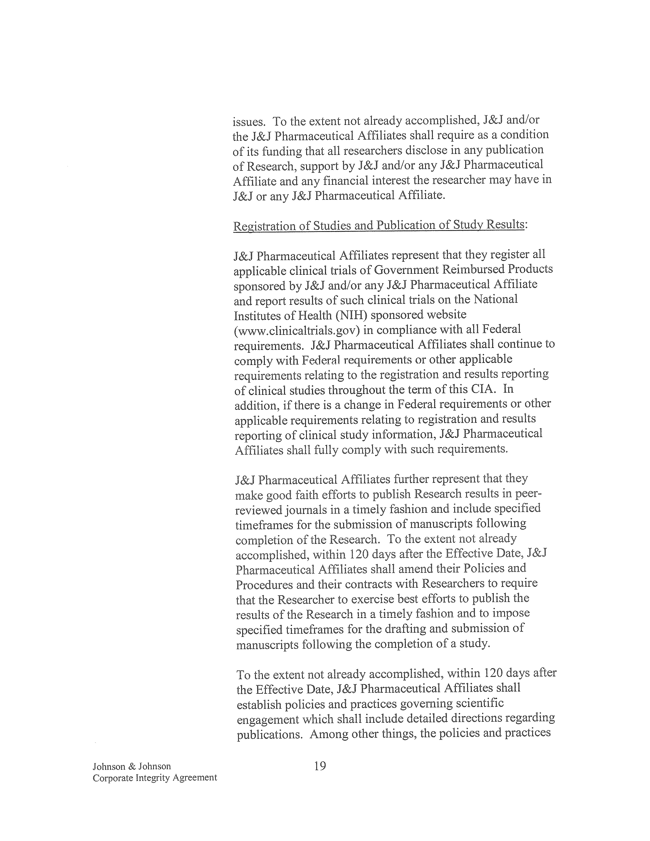 Johnson & Johnson Corporate Integrity Agreement. — page 19
