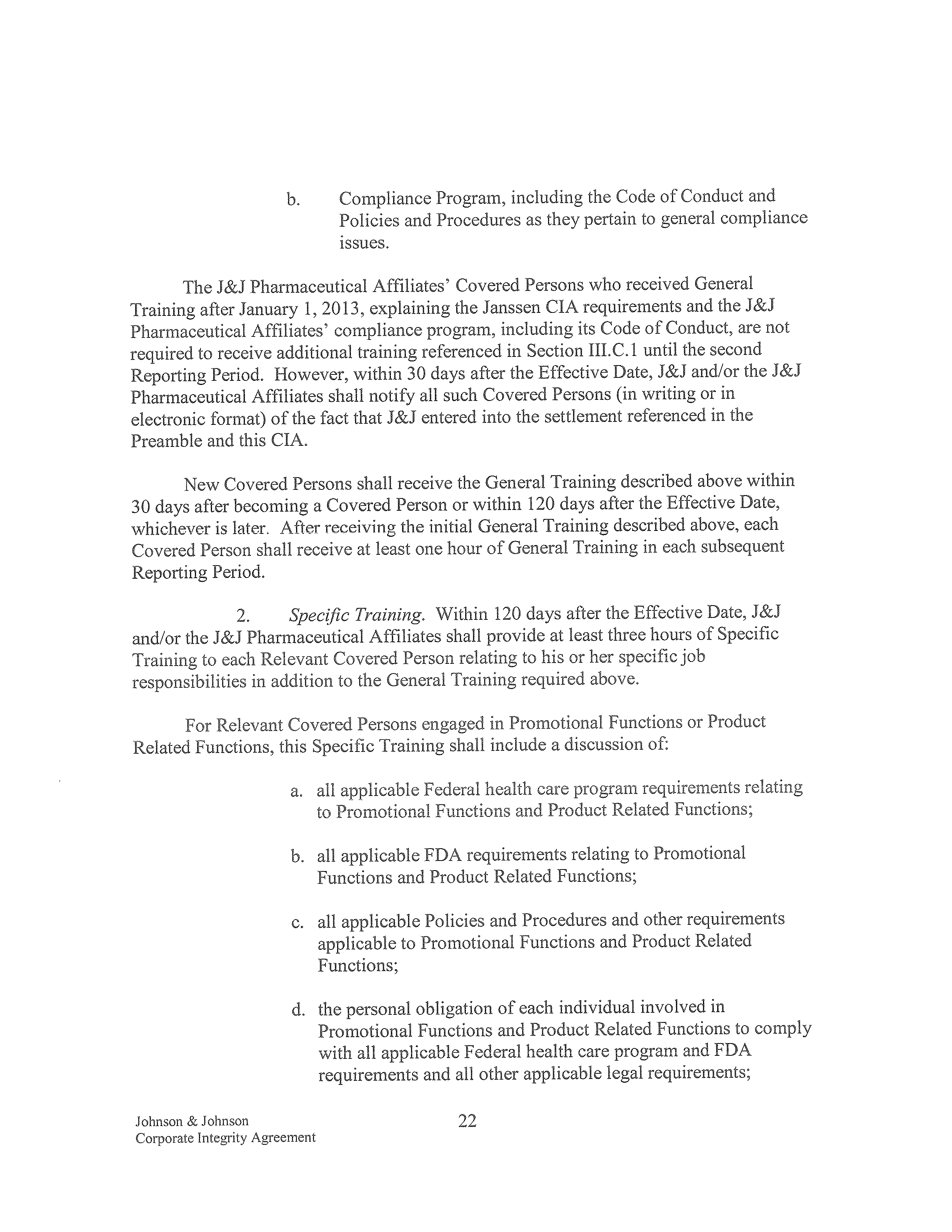 Johnson & Johnson Corporate Integrity Agreement. — page 22