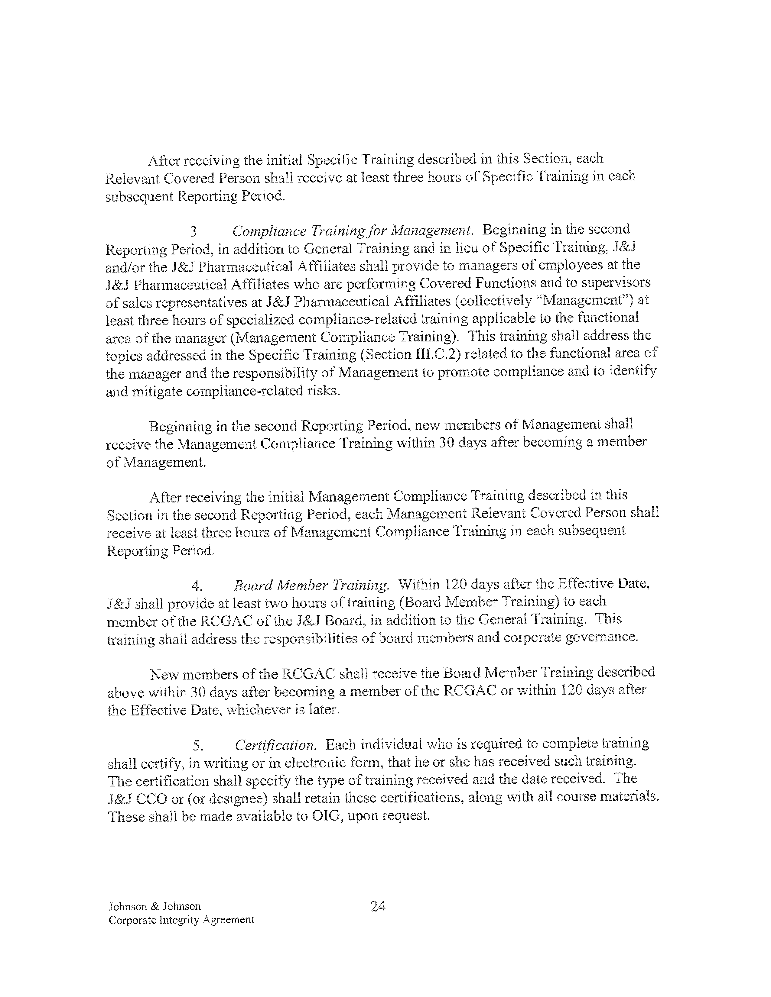 Johnson & Johnson Corporate Integrity Agreement. — page 24