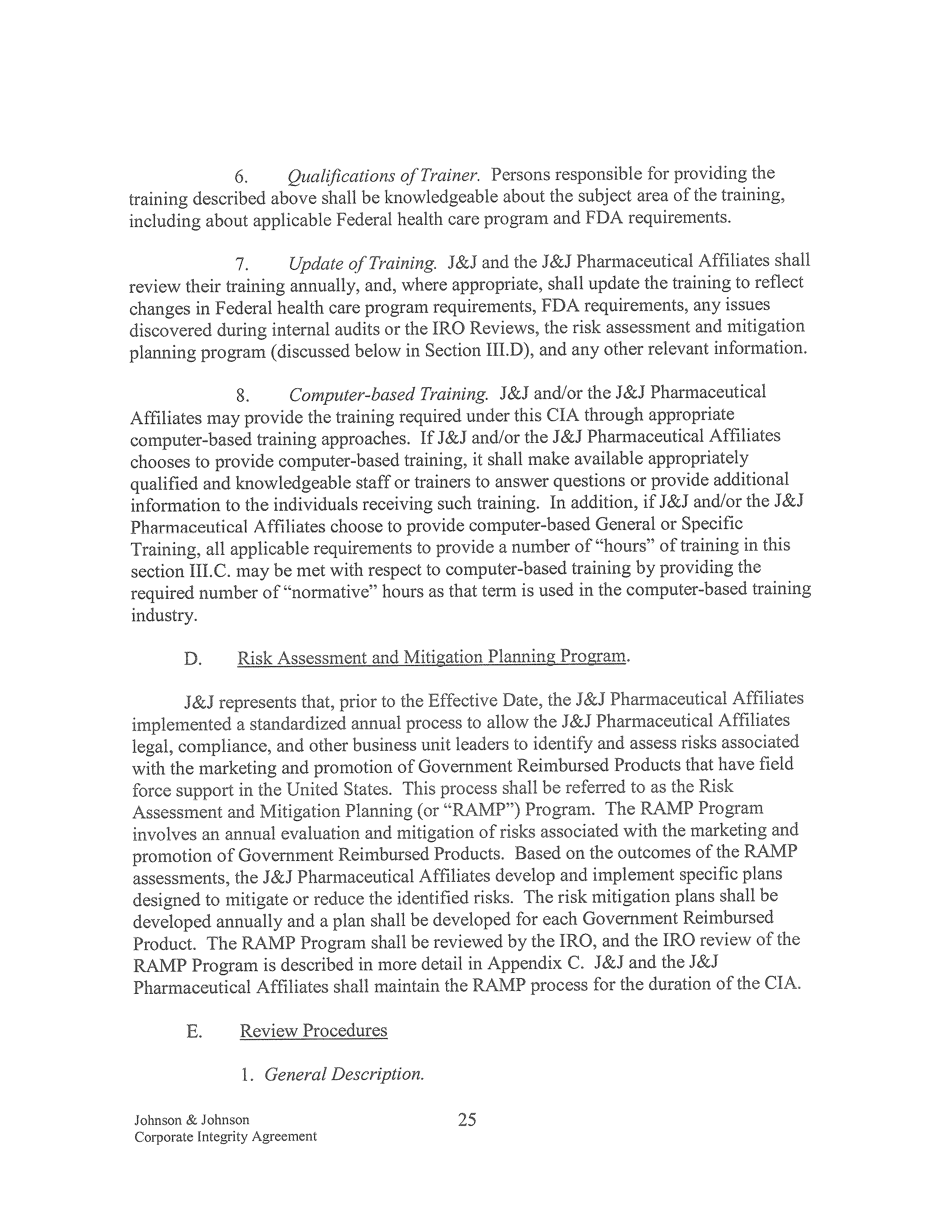 Johnson & Johnson Corporate Integrity Agreement. — page 25