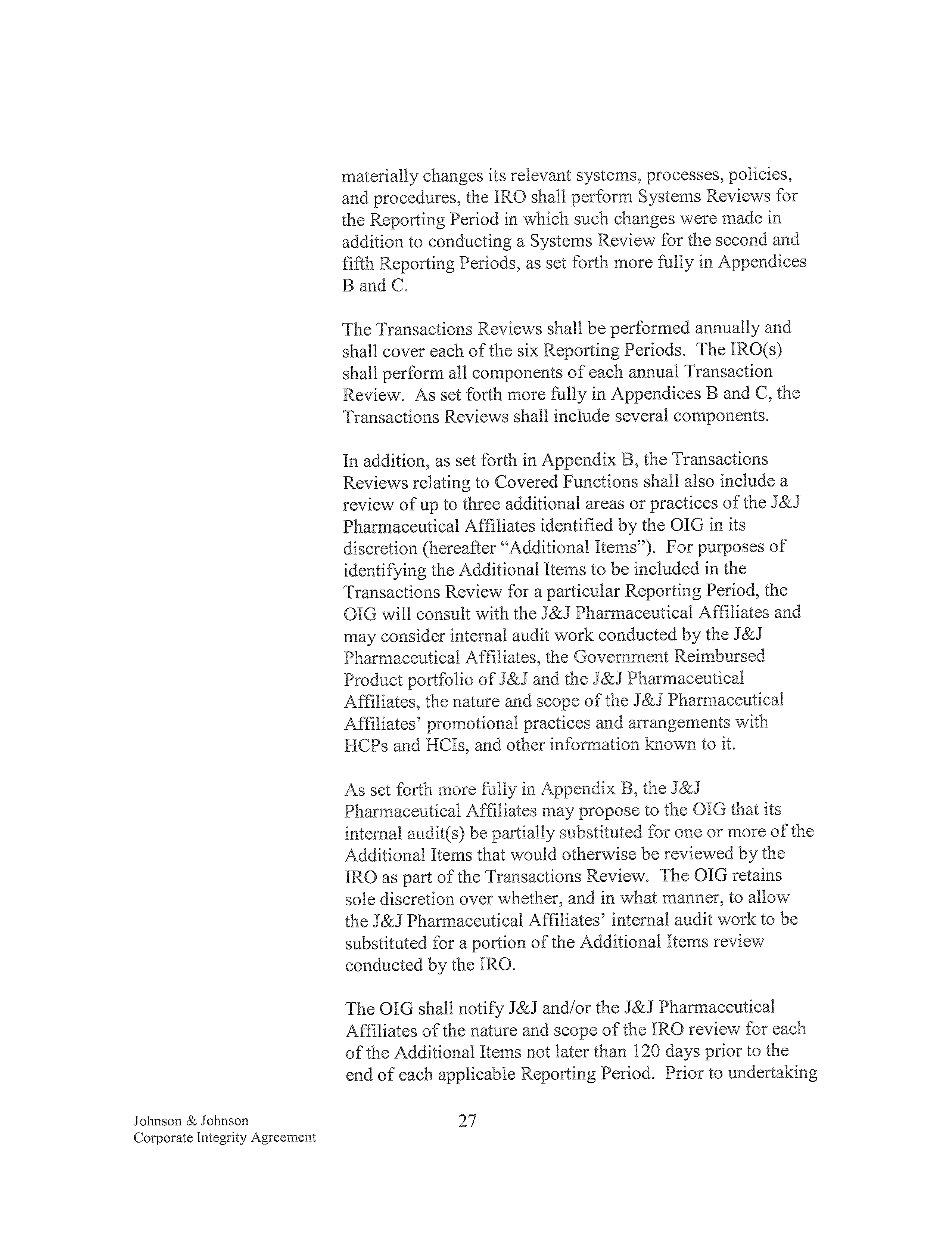 Johnson & Johnson Corporate Integrity Agreement. — page 27