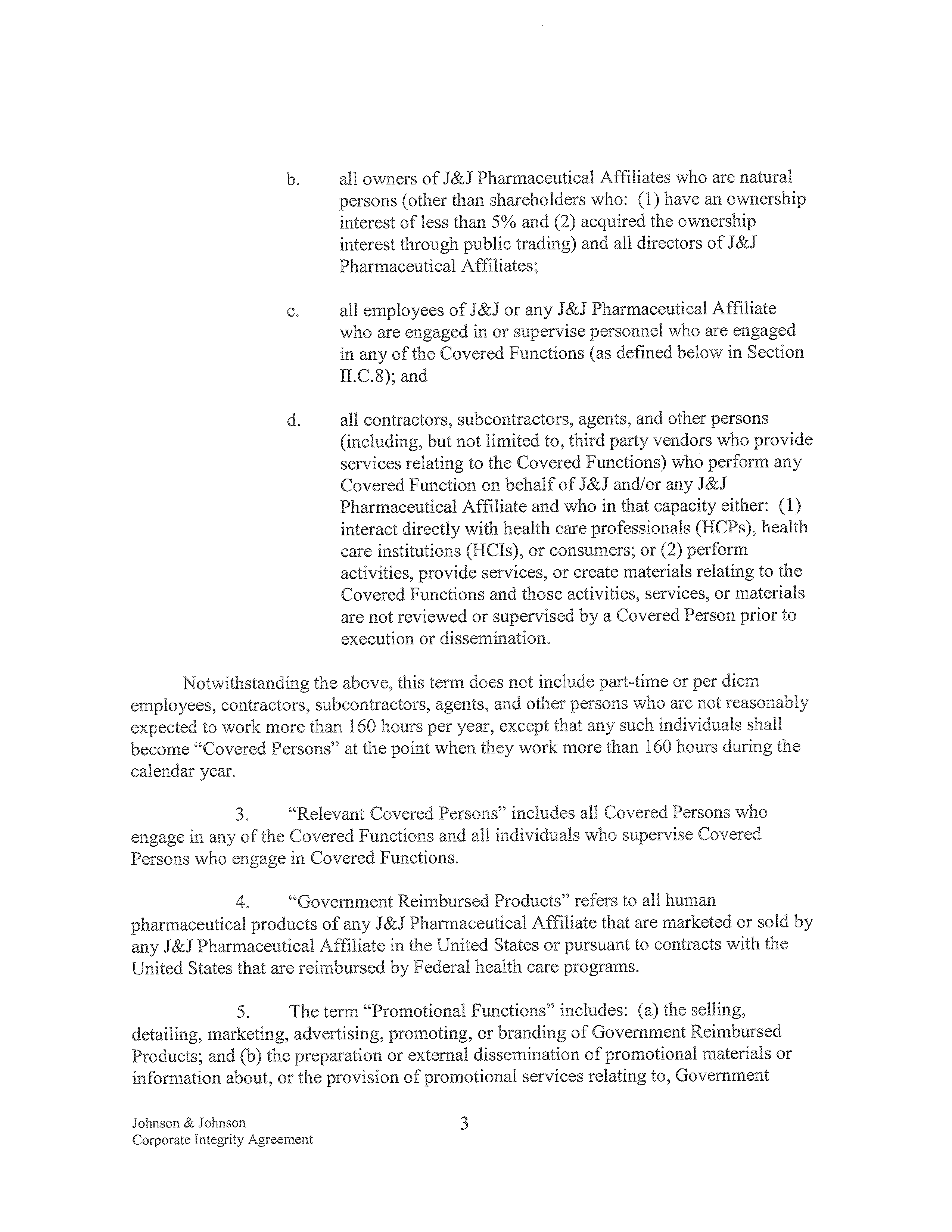 Johnson & Johnson Corporate Integrity Agreement. — page 3