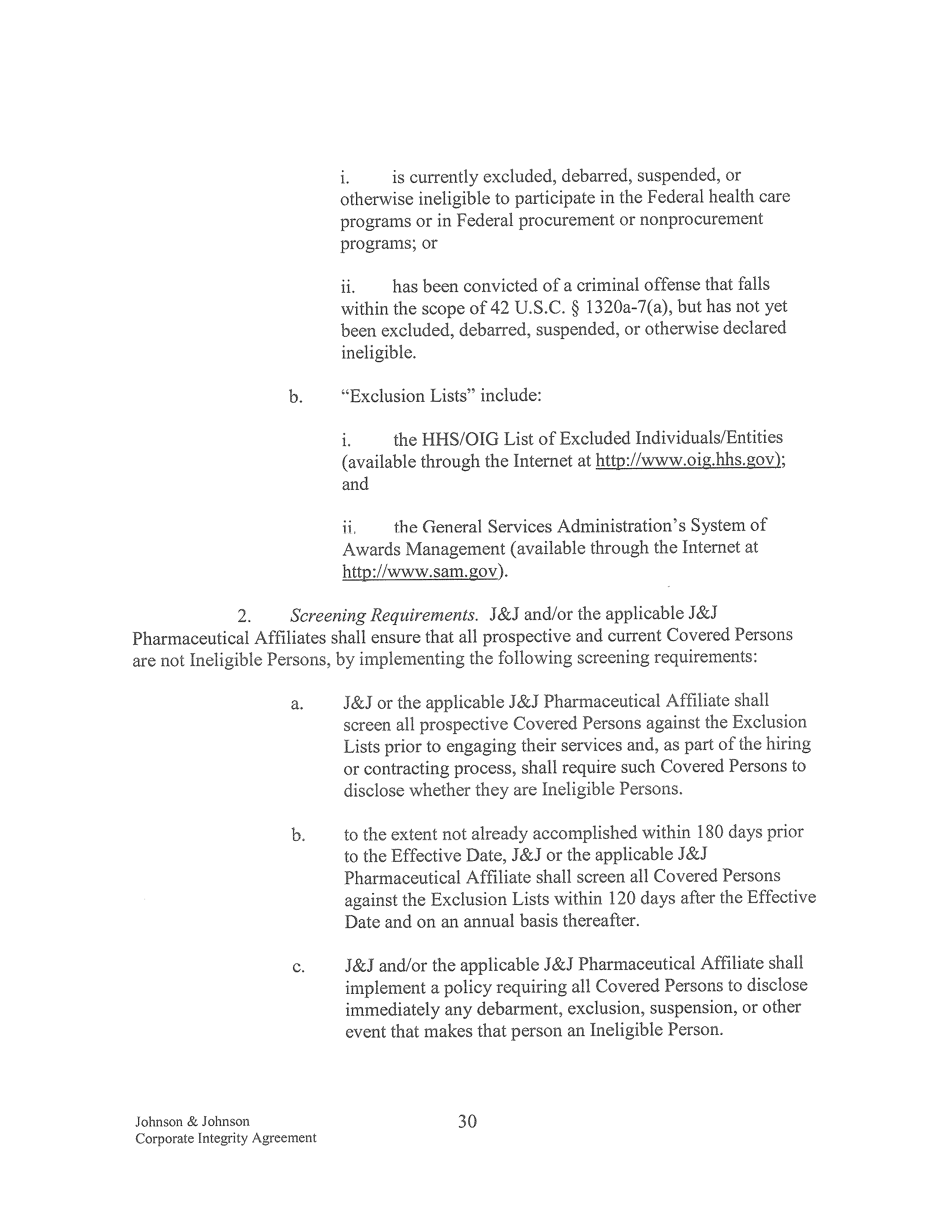 Johnson & Johnson Corporate Integrity Agreement. — page 30