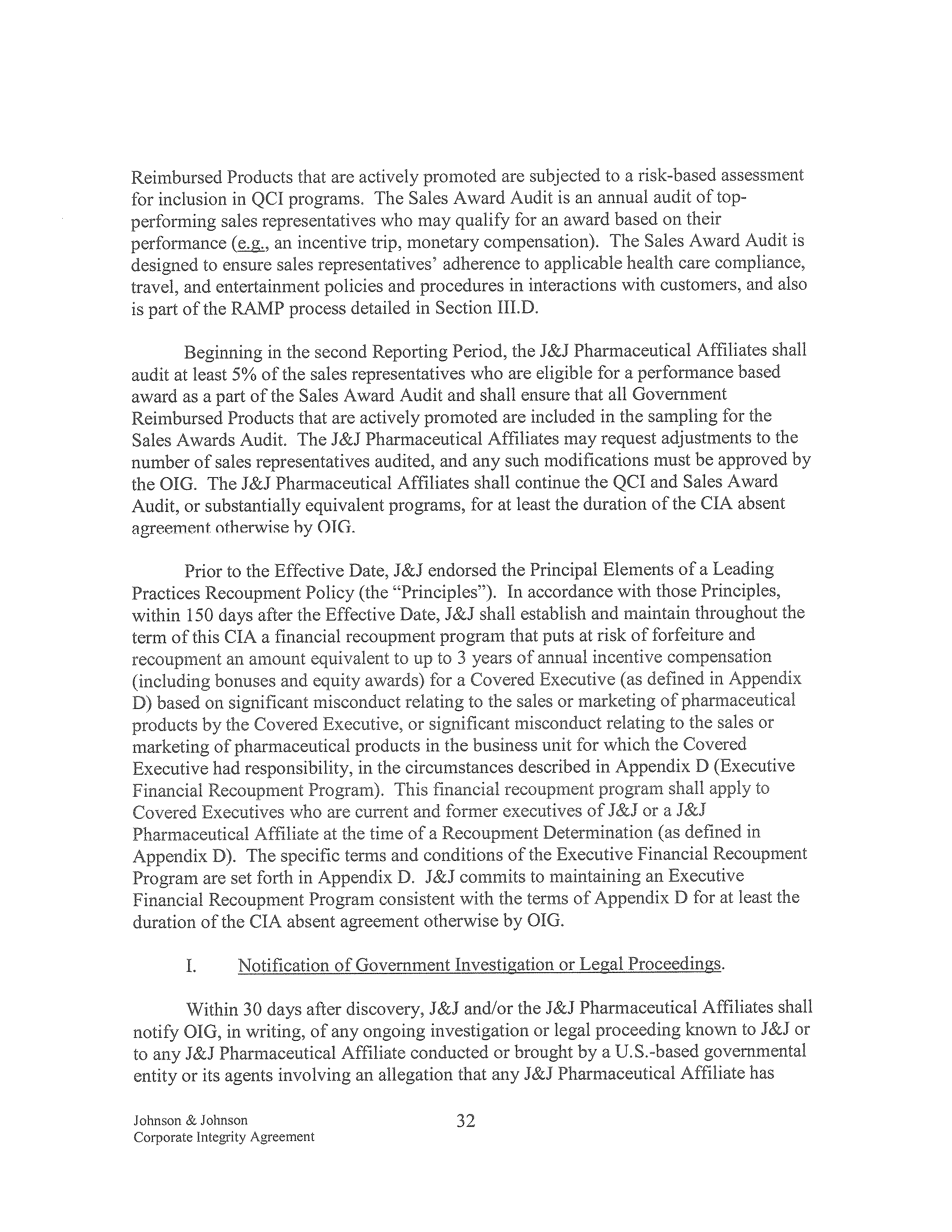 Johnson & Johnson Corporate Integrity Agreement. — page 32