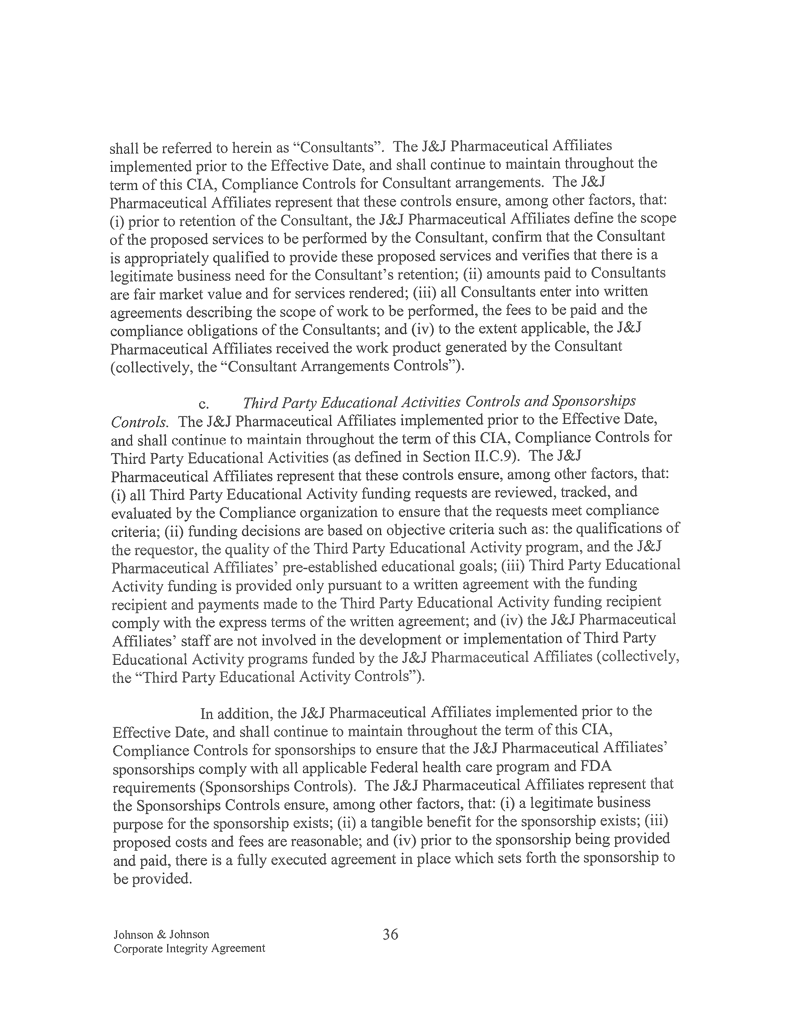 Johnson & Johnson Corporate Integrity Agreement. — page 36