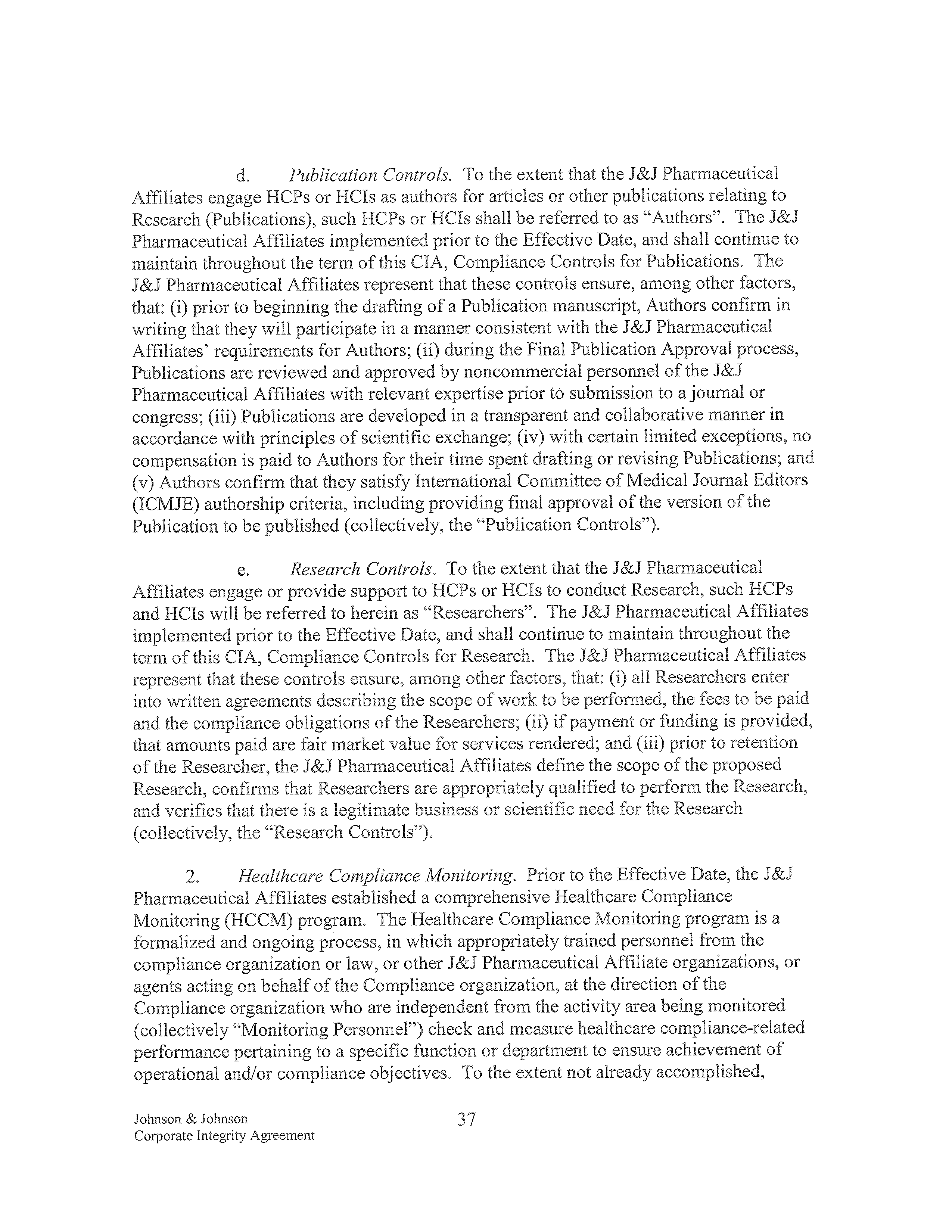 Johnson & Johnson Corporate Integrity Agreement. — page 37