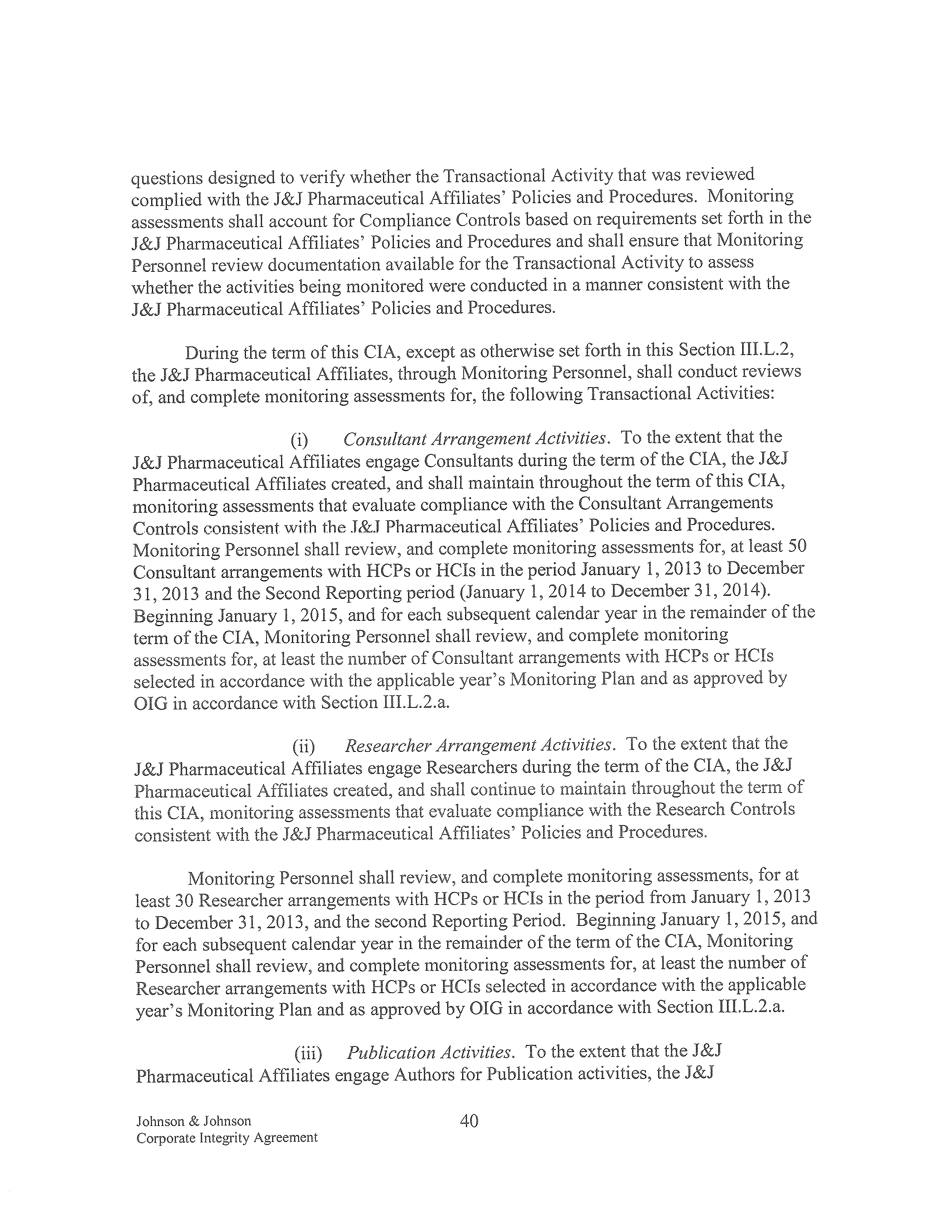 Johnson & Johnson Corporate Integrity Agreement. — page 40