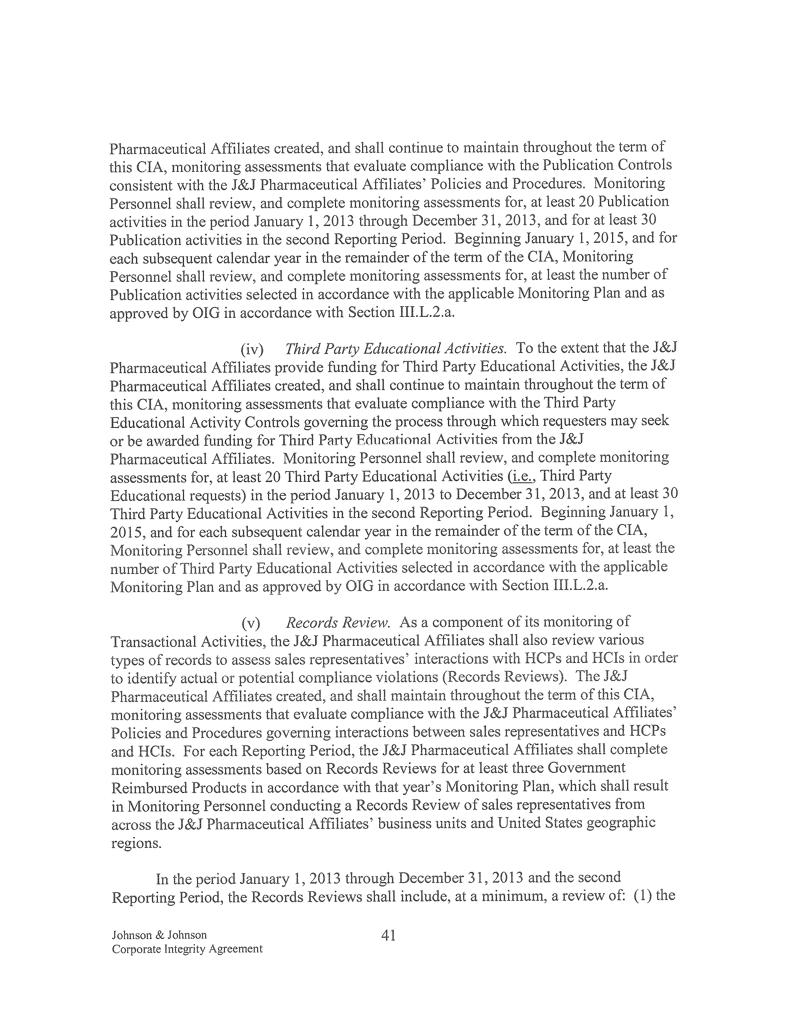 Johnson & Johnson Corporate Integrity Agreement. — page 41
