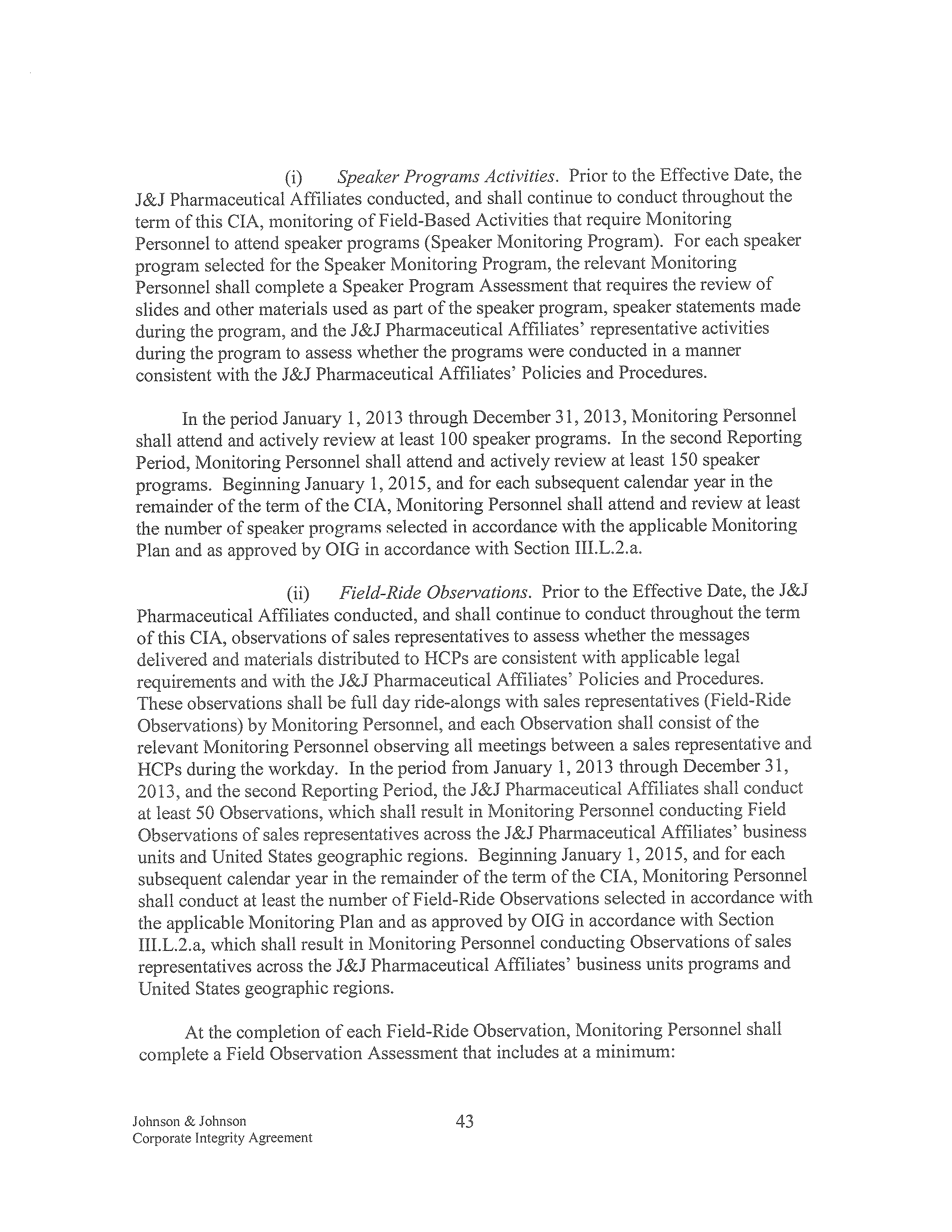 Johnson & Johnson Corporate Integrity Agreement. — page 43