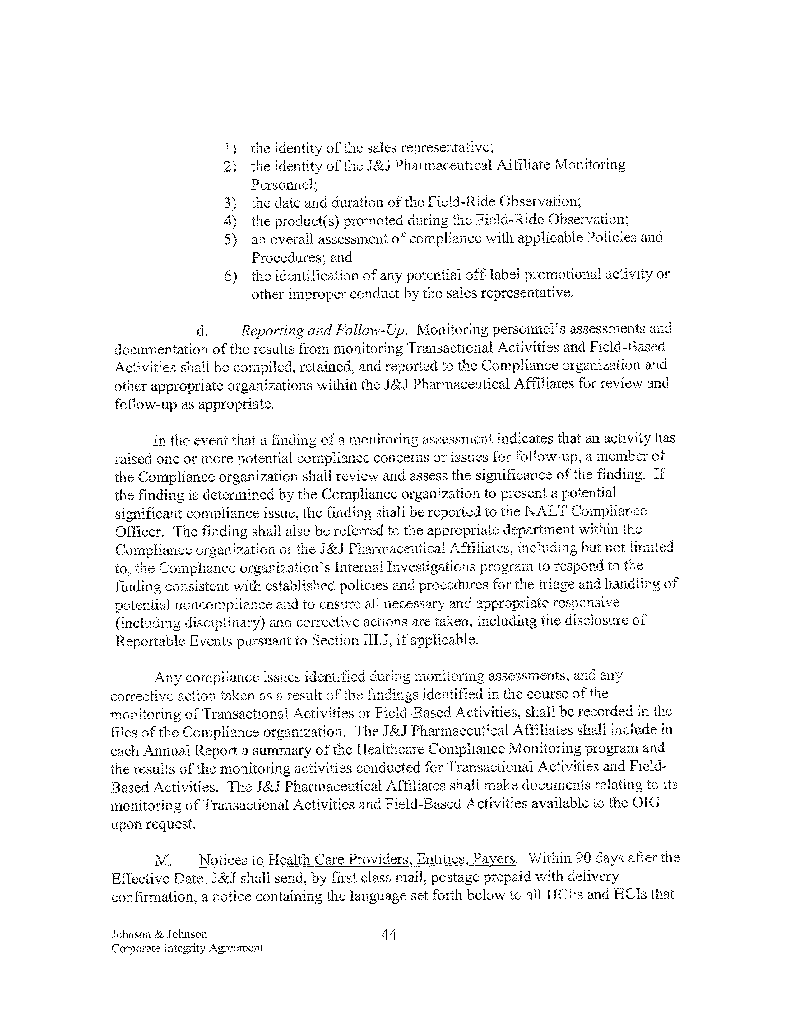 Johnson & Johnson Corporate Integrity Agreement. — page 44