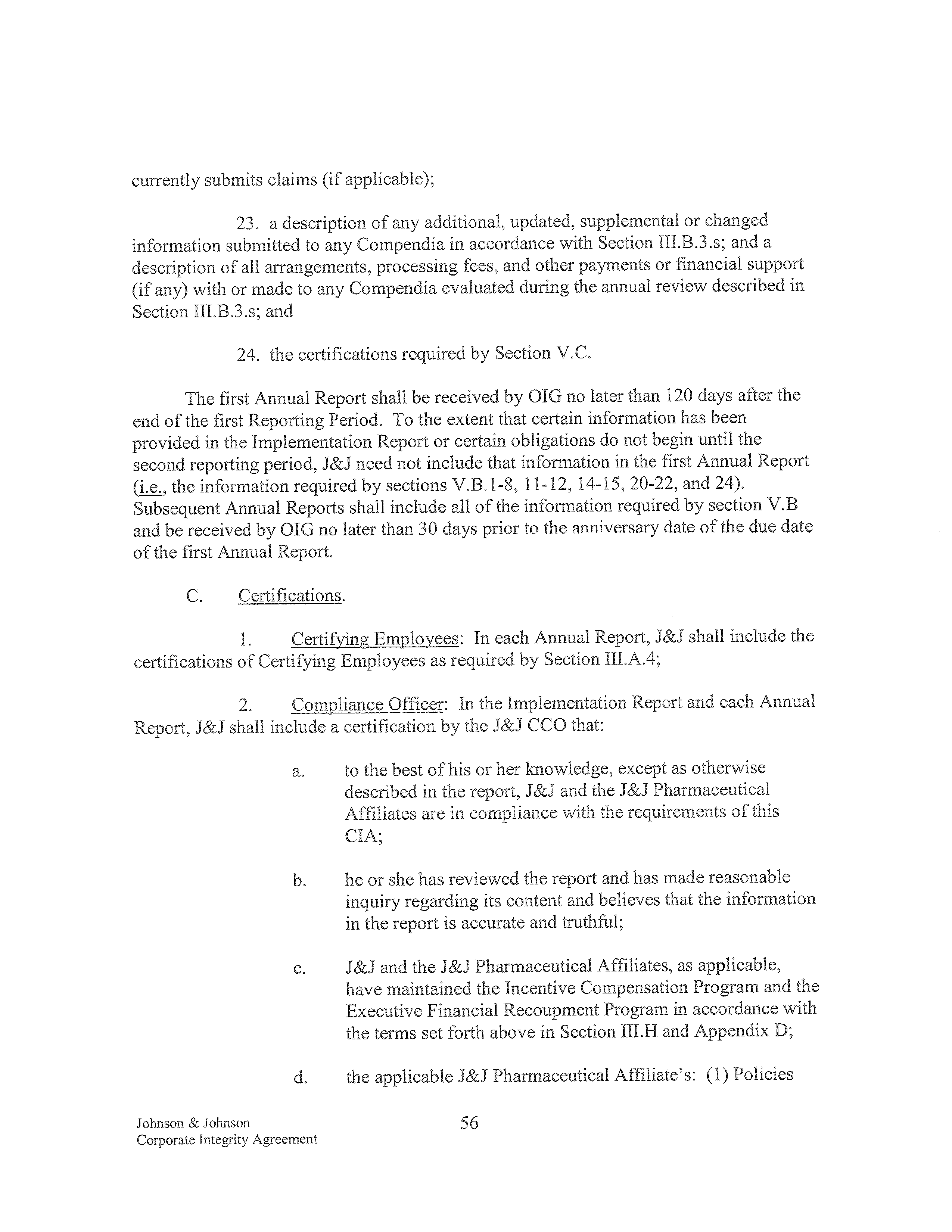 Johnson & Johnson Corporate Integrity Agreement. — page 56