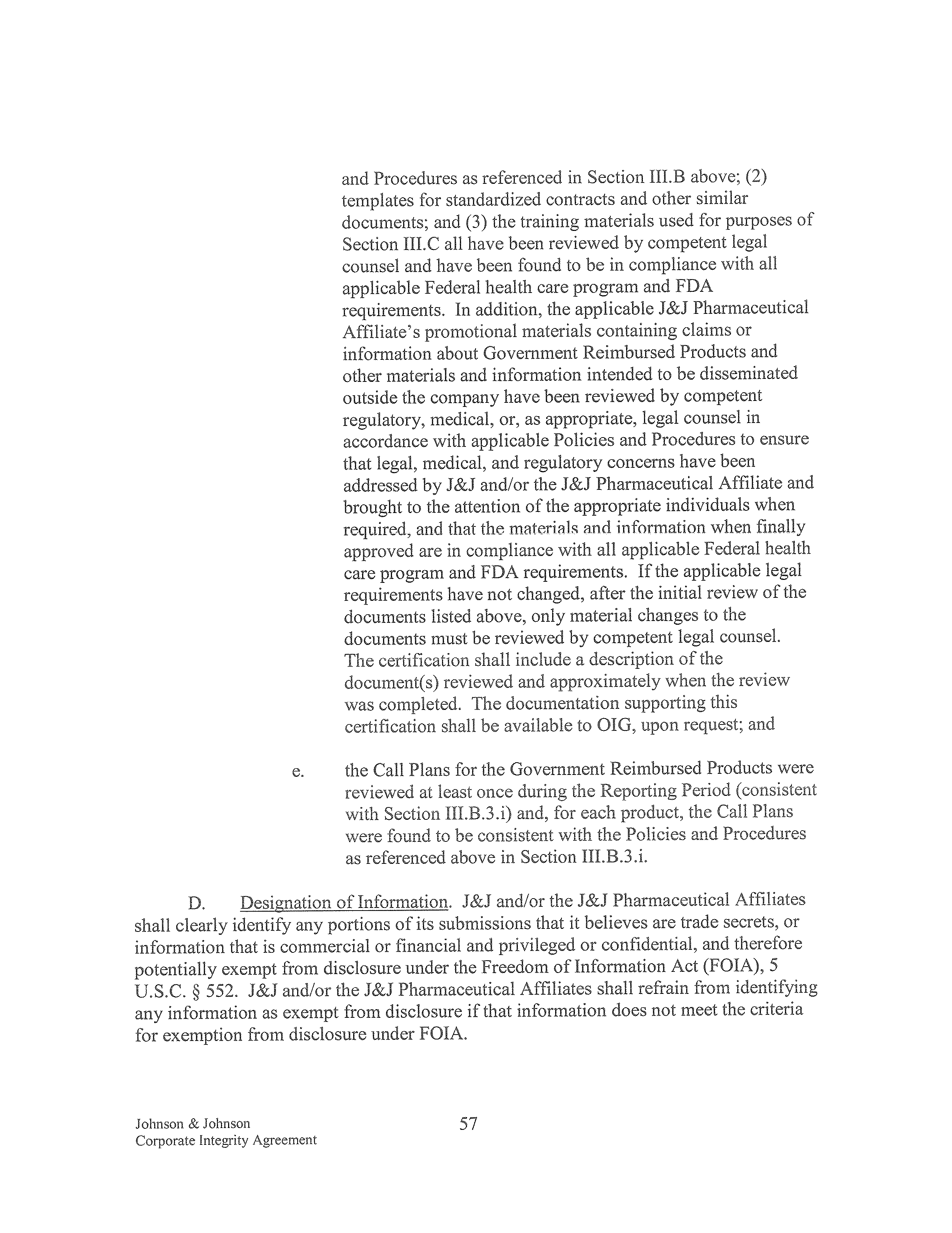 Johnson & Johnson Corporate Integrity Agreement. — page 57