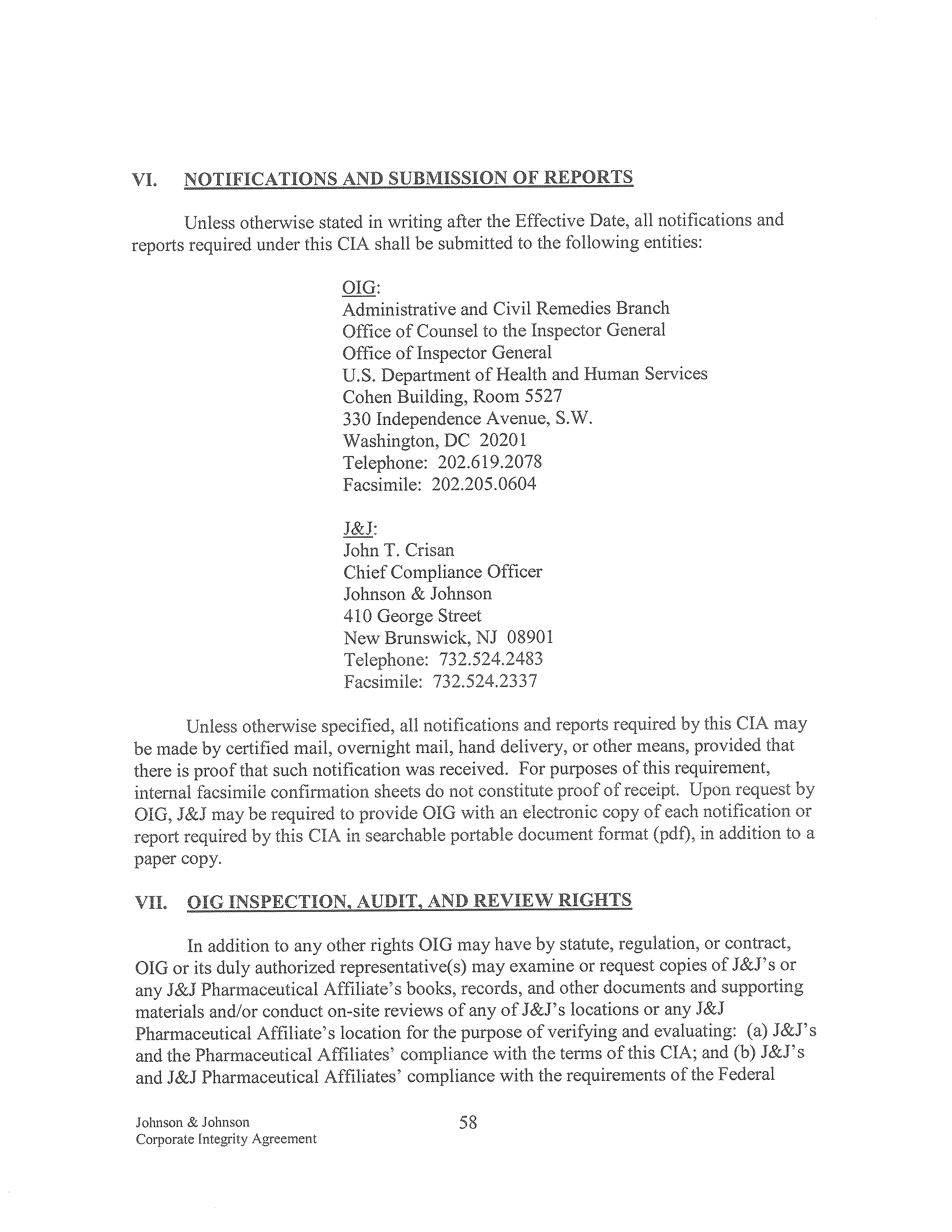 Johnson & Johnson Corporate Integrity Agreement. — page 58
