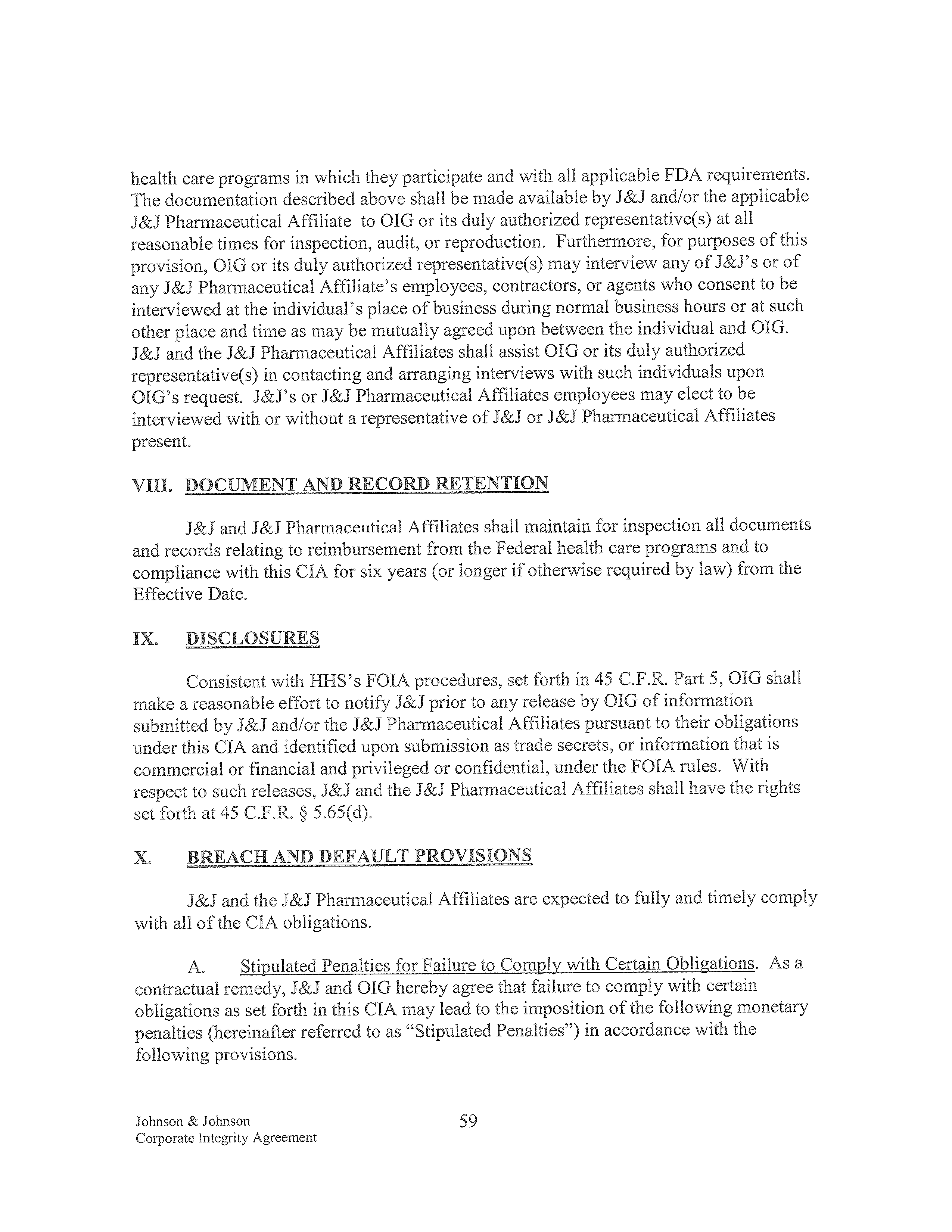 Johnson & Johnson Corporate Integrity Agreement. — page 59