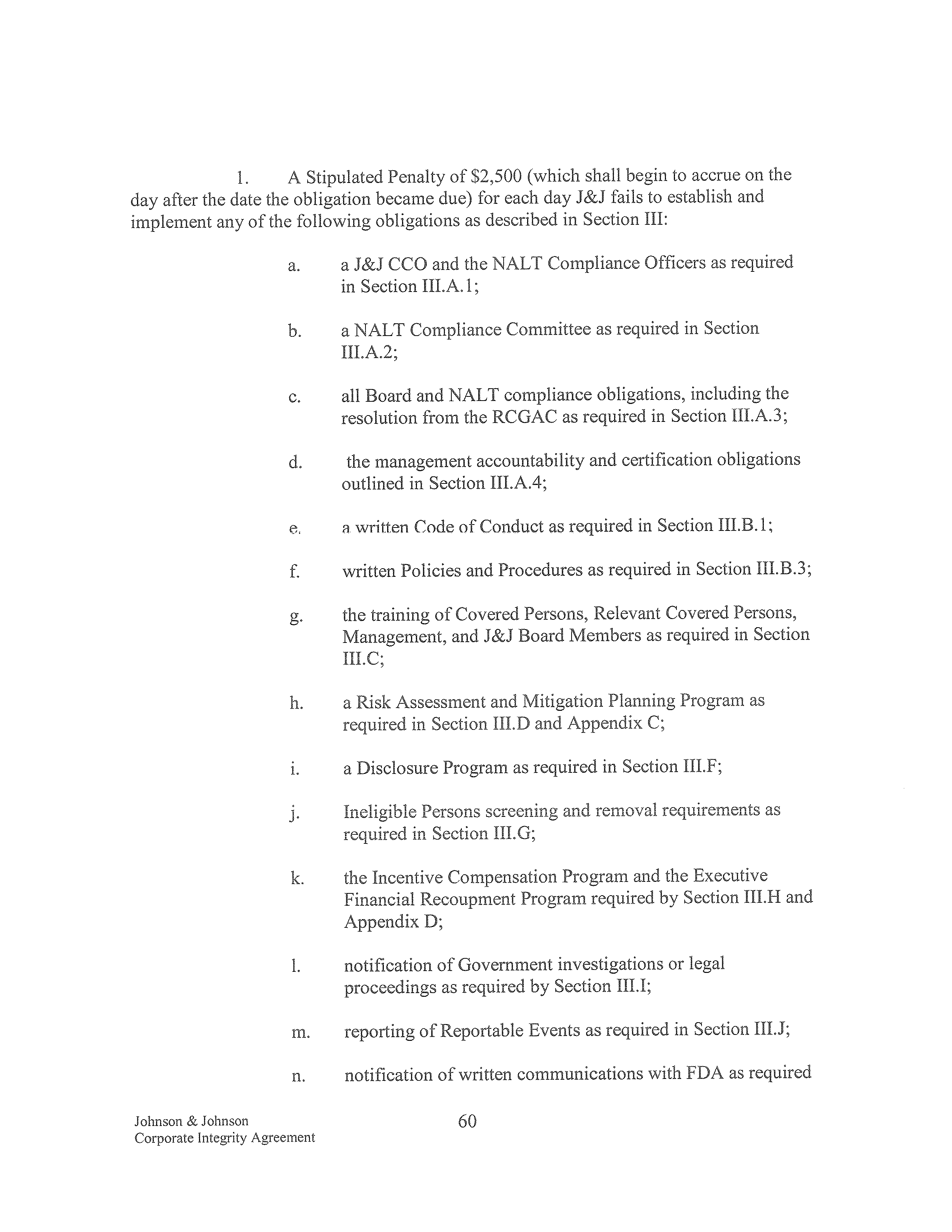 Johnson & Johnson Corporate Integrity Agreement. — page 60