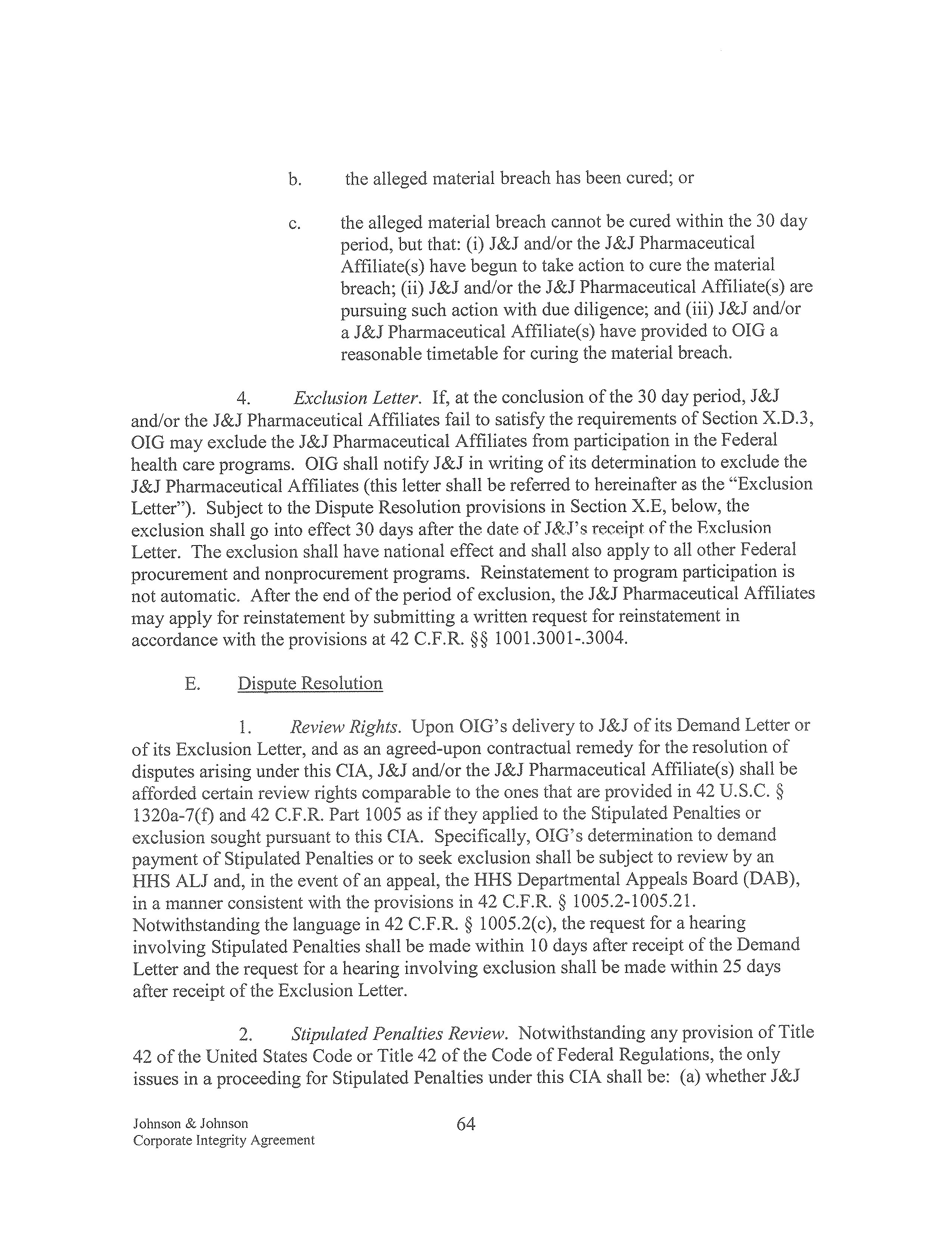 Johnson & Johnson Corporate Integrity Agreement. — page 64