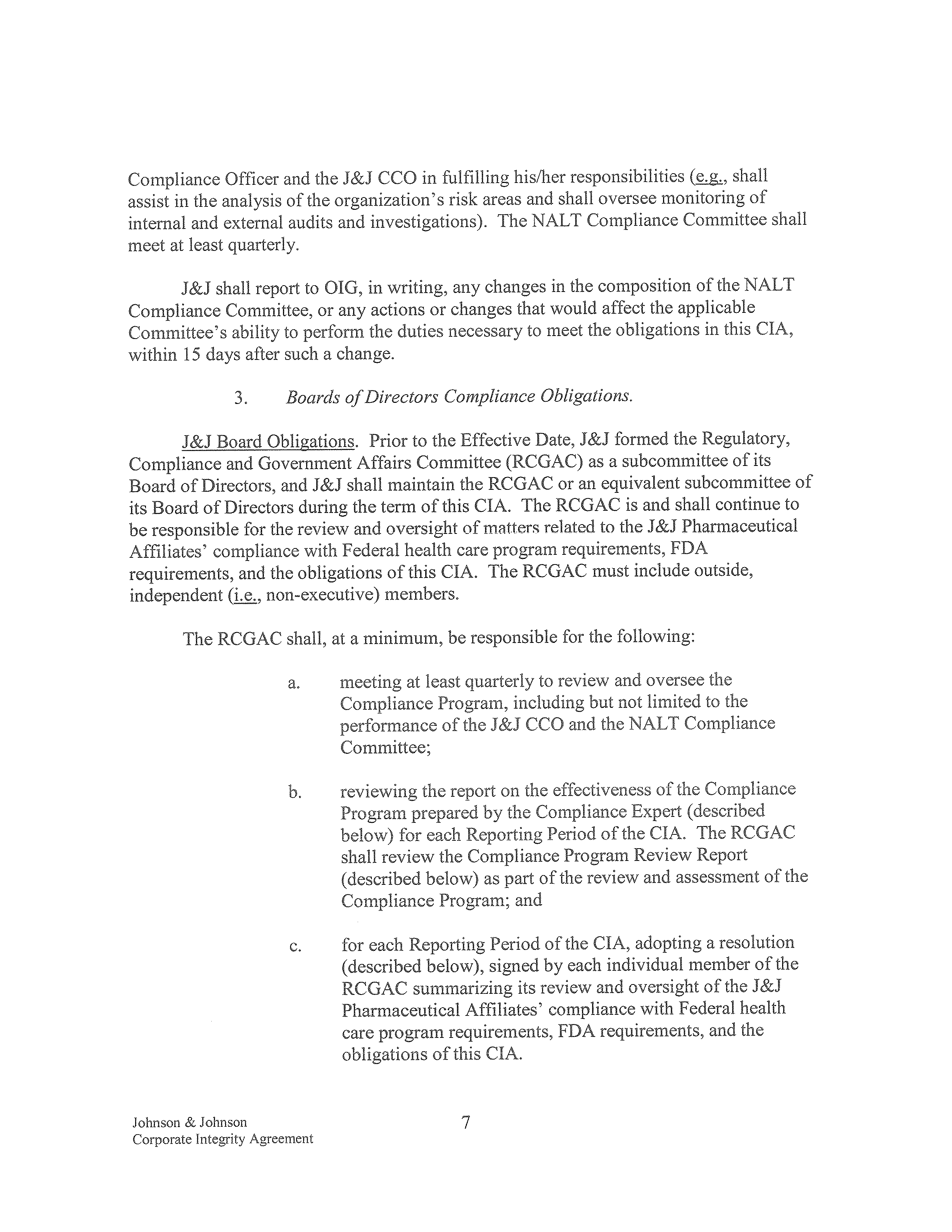 Johnson & Johnson Corporate Integrity Agreement. — page 7