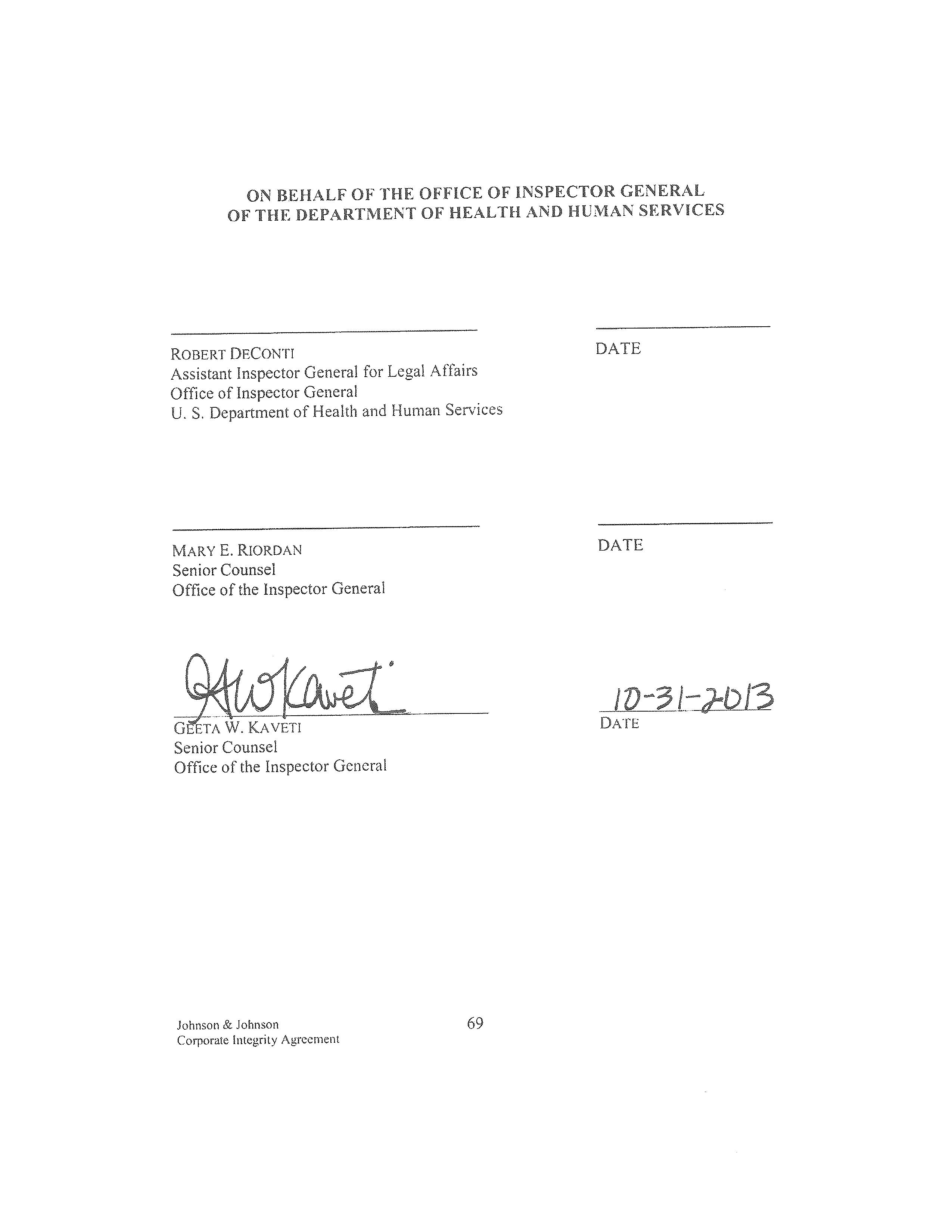 Johnson & Johnson Corporate Integrity Agreement. — page 71