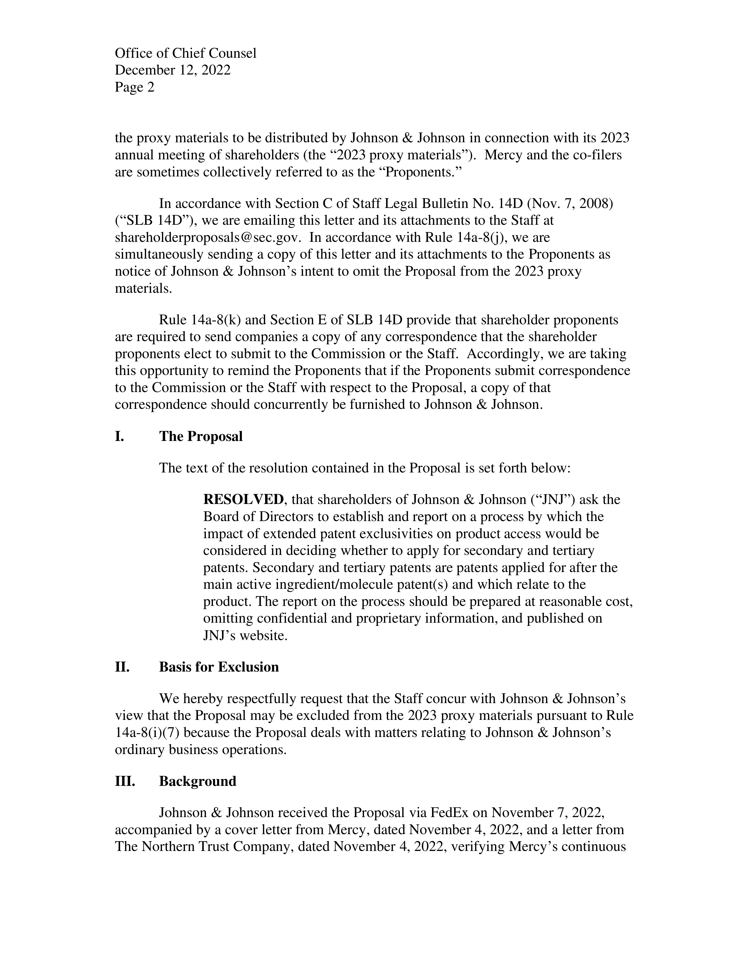 Johnson and Johnson Proposal  — page 3