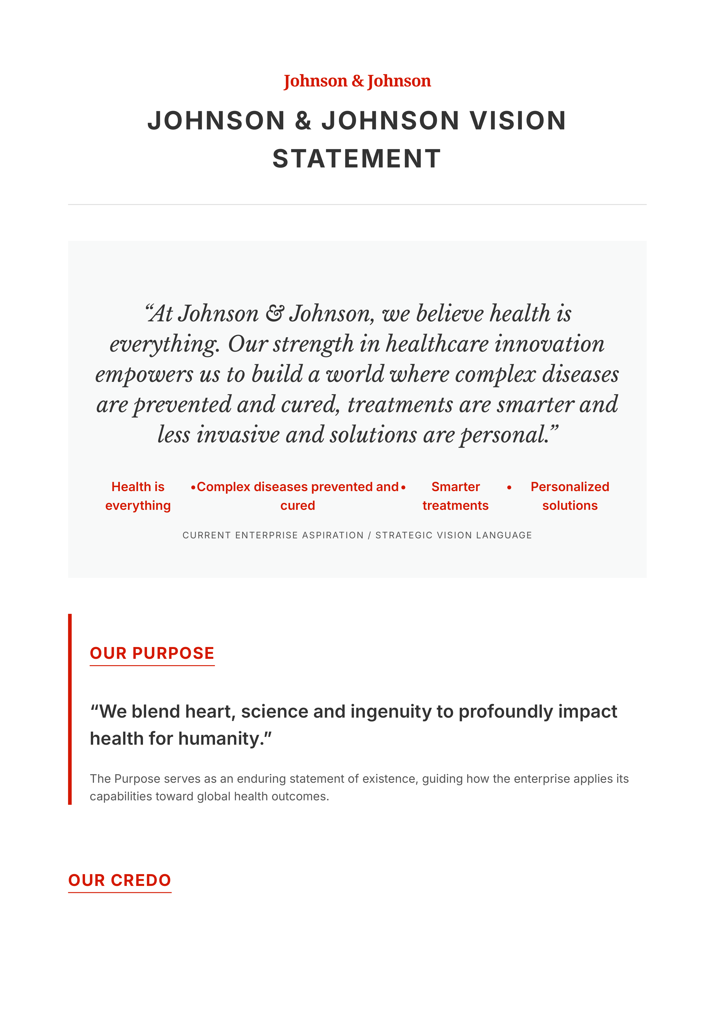 Johnson & Johnson Vision Statement — page 1