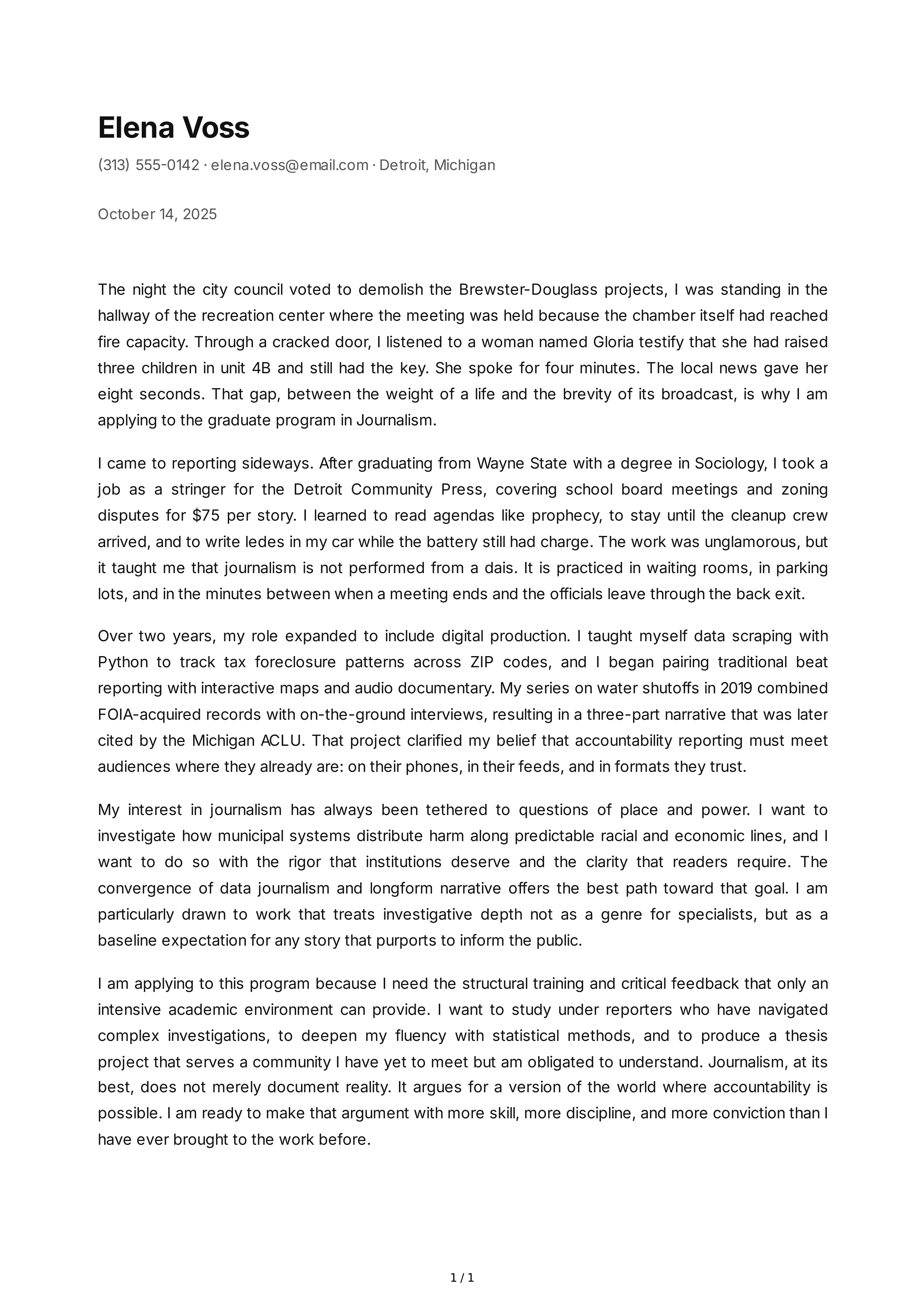 Journalism Personal Statement — page 1