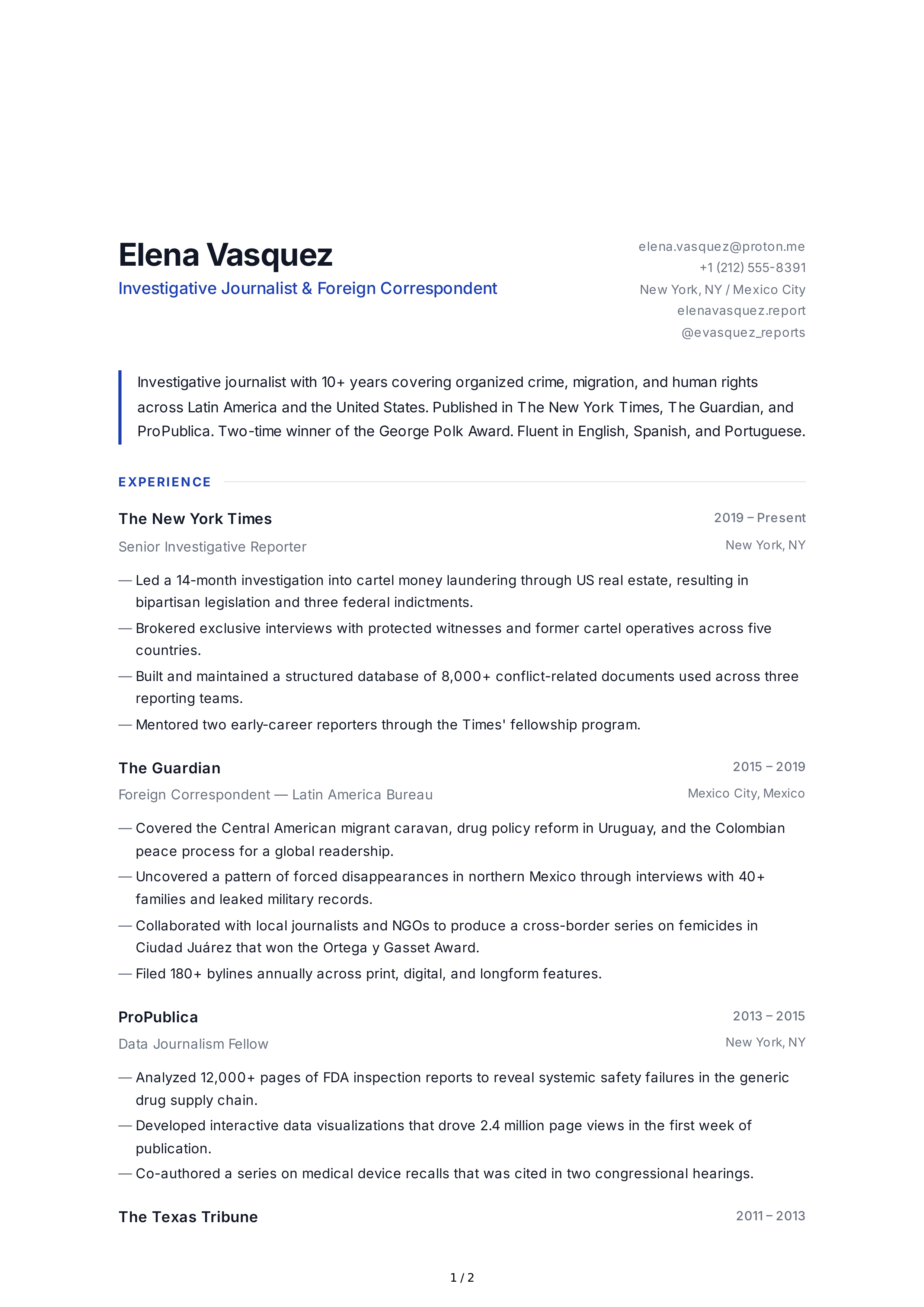 Journalist CV — page 1