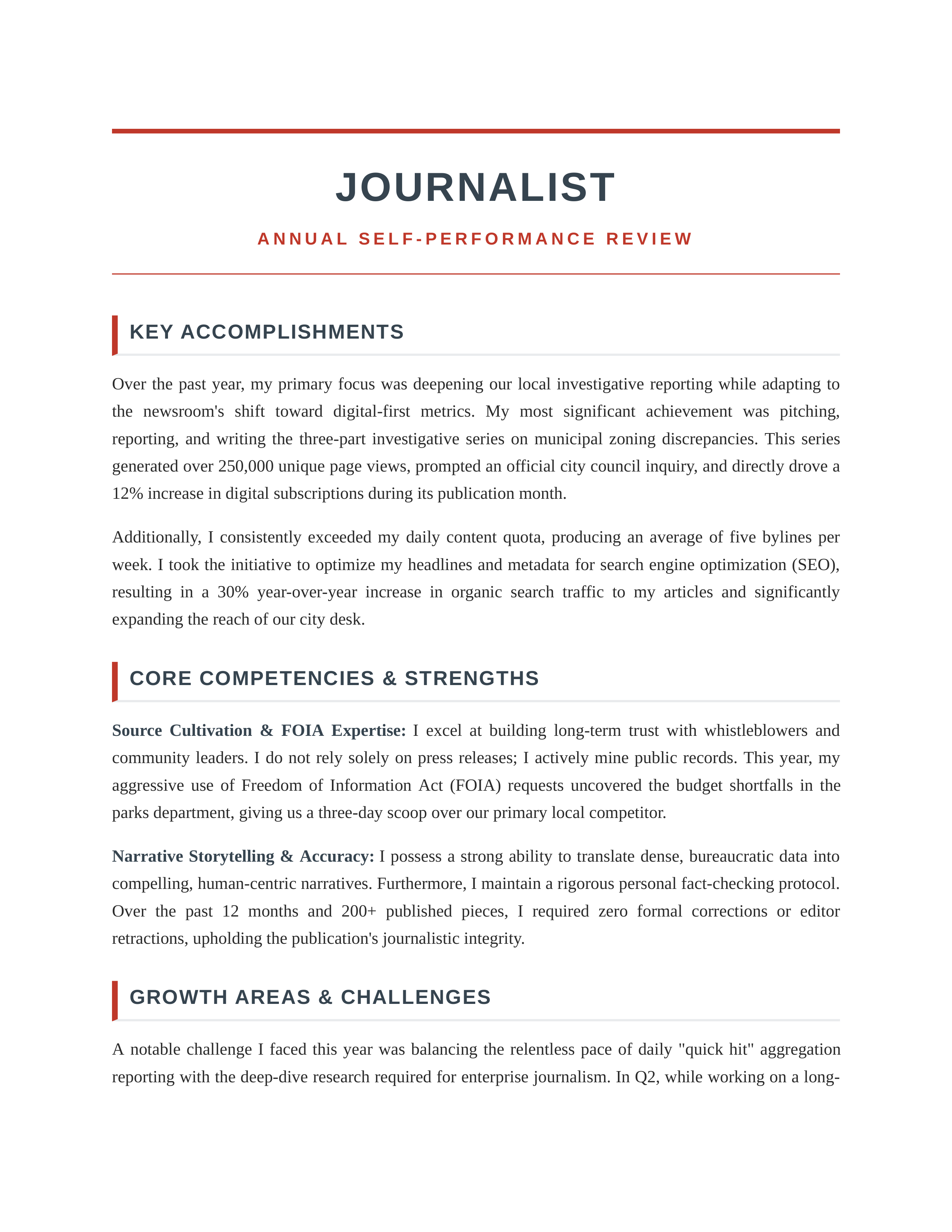 Journalist Self Performance Review — page 1