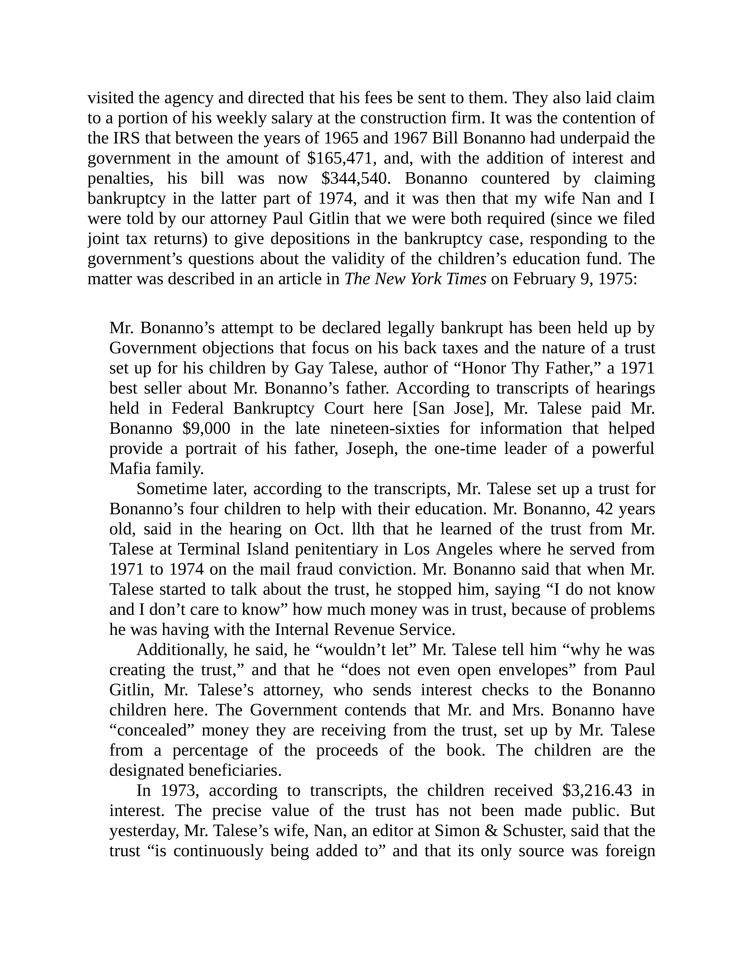 Journalist Gay Talese Honor Thy Father Biography — page 421
