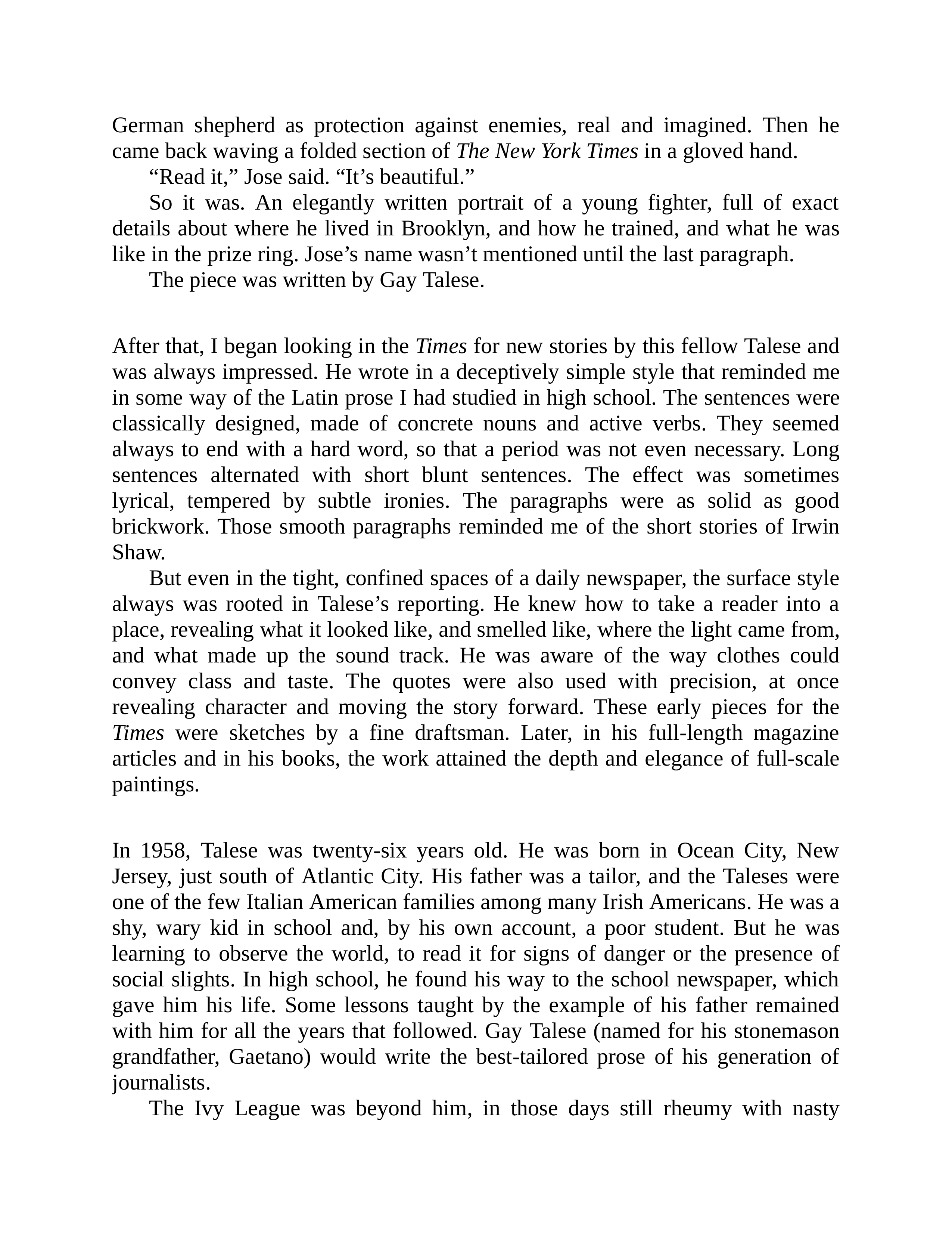 Journalist Gay Talese Honor Thy Father Biography — page 8