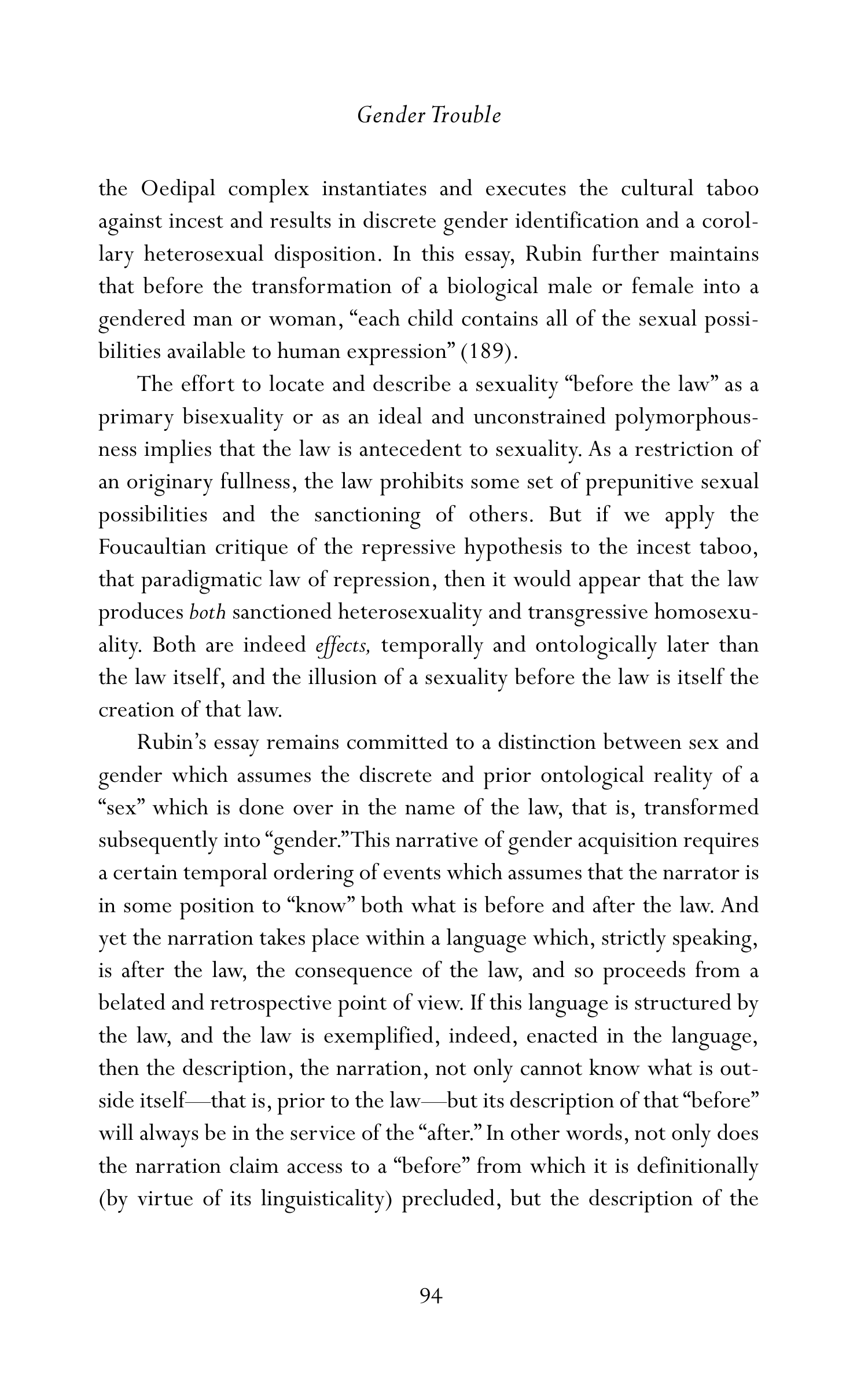 Judith Butler Gender Trouble Biography — page 129