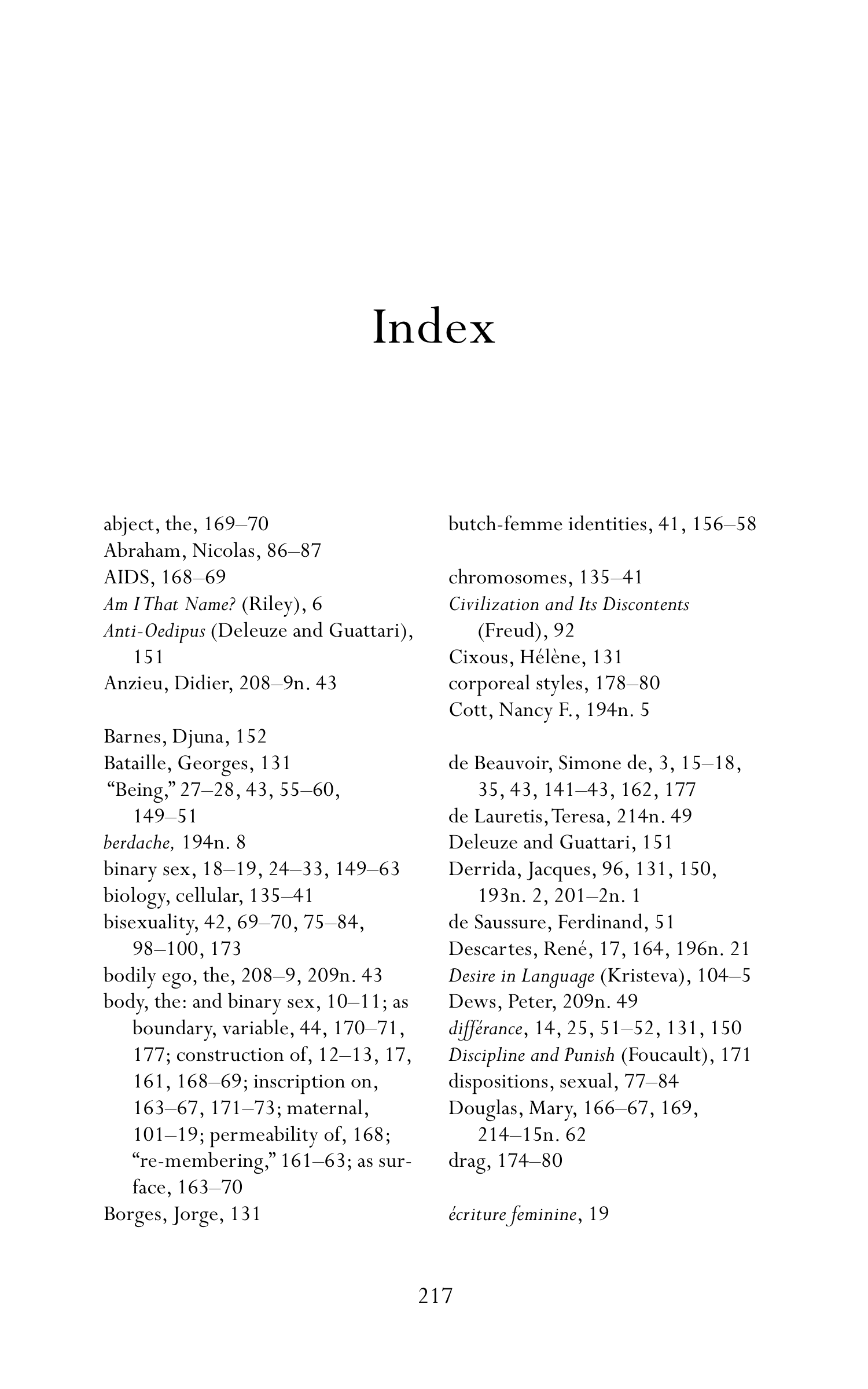 Judith Butler Gender Trouble Biography — page 252