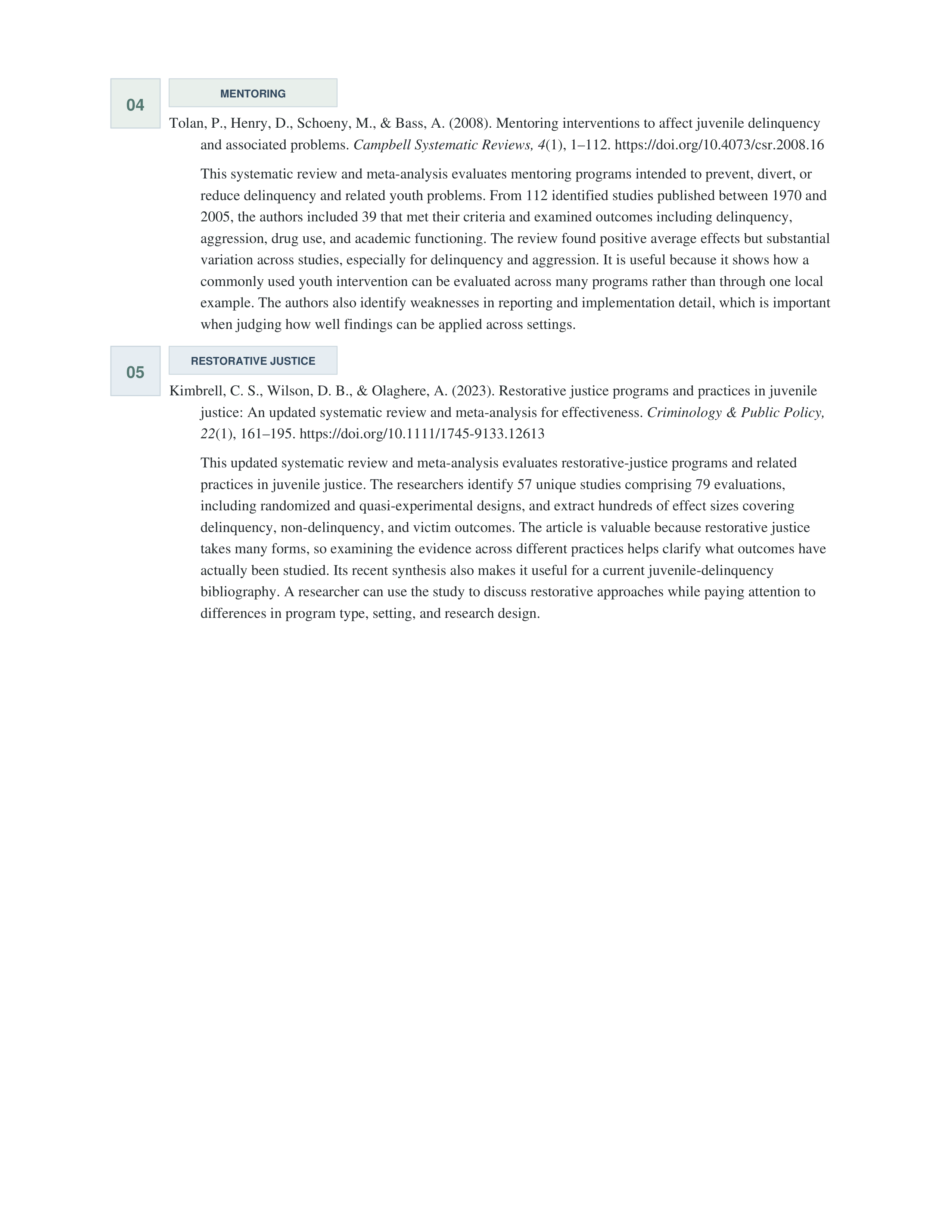 Juvenile Delinquency Annotated Bibliography — page 2