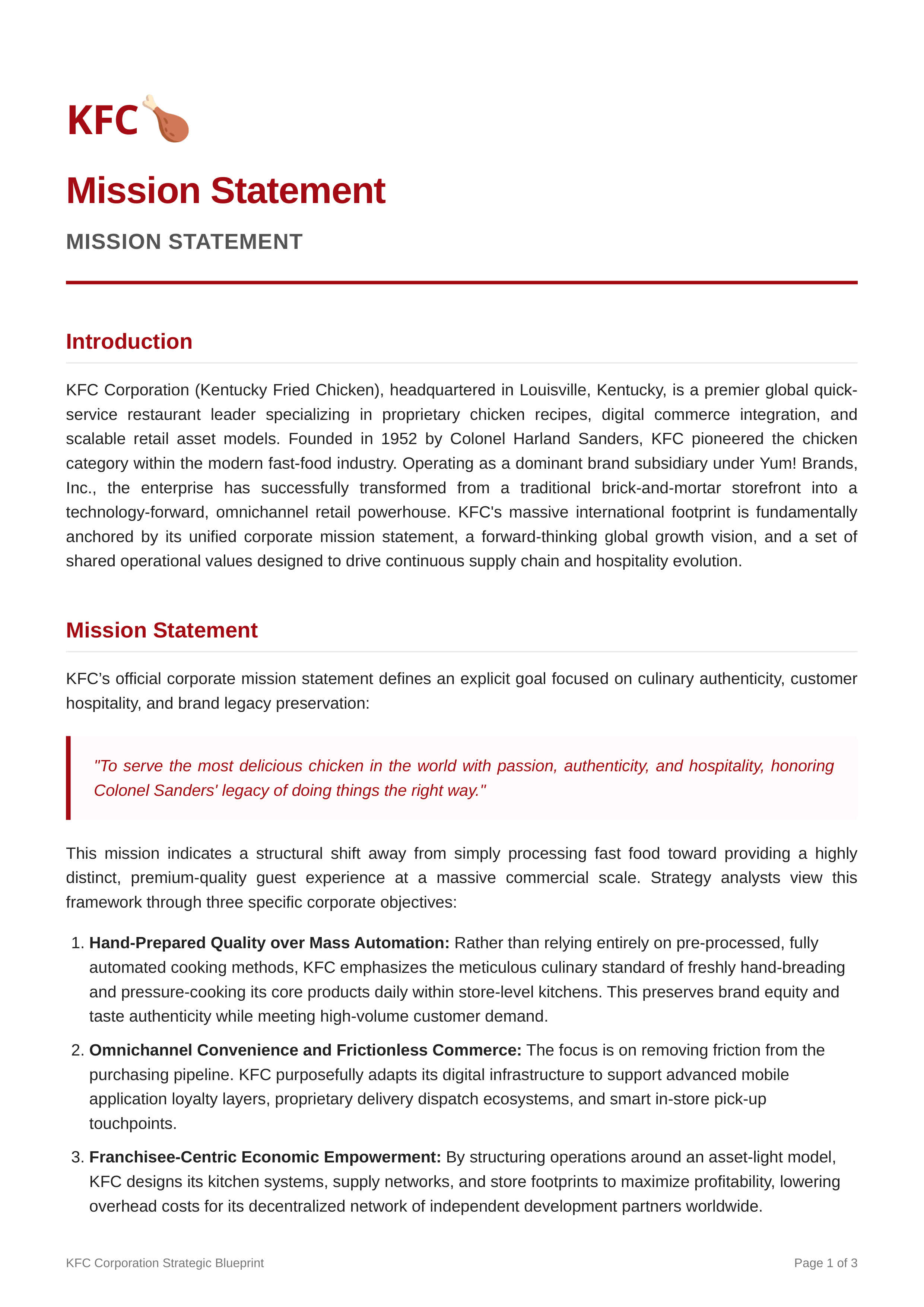 KFC Mission Statement — page 1