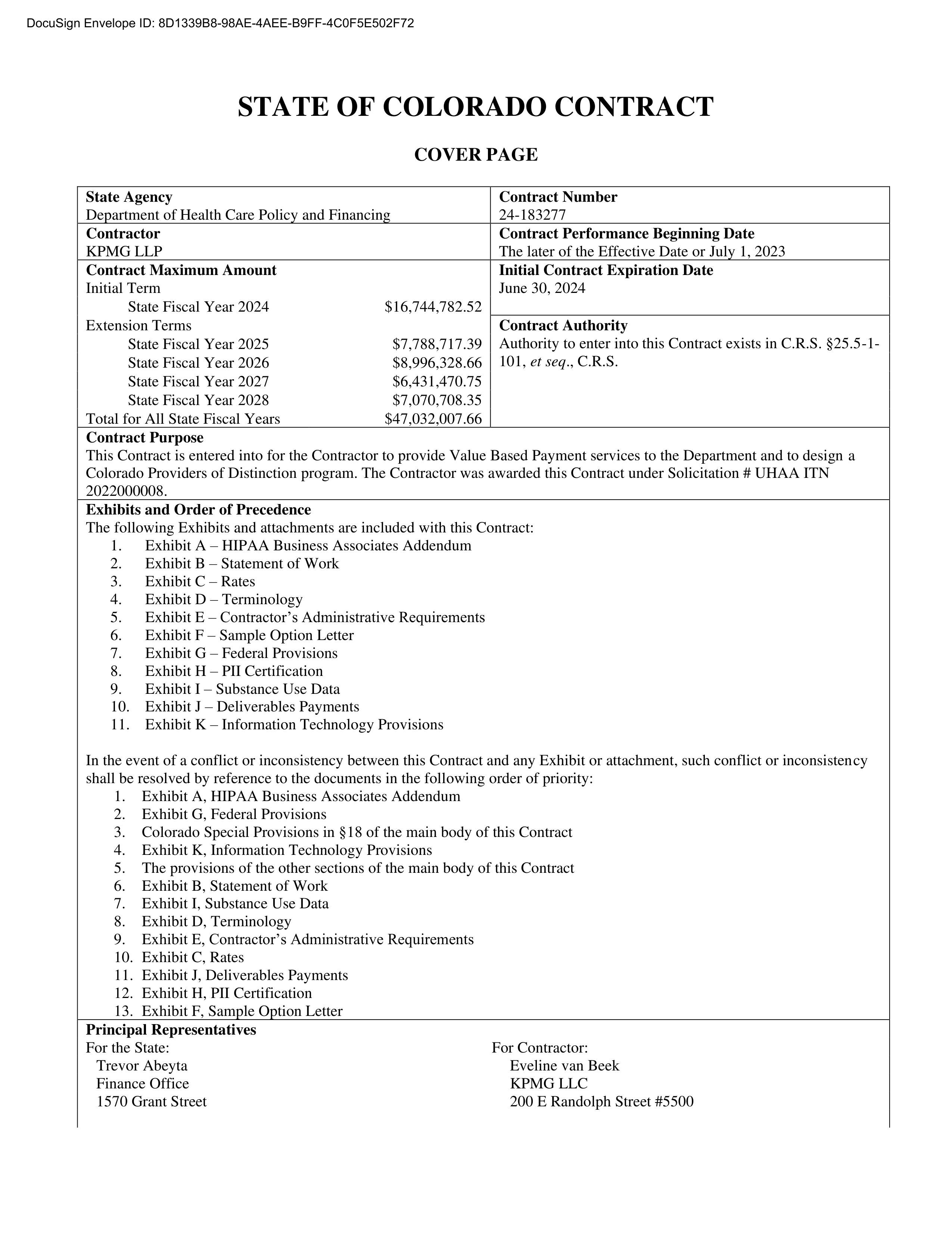 KPMG LLG Base Contract — page 1