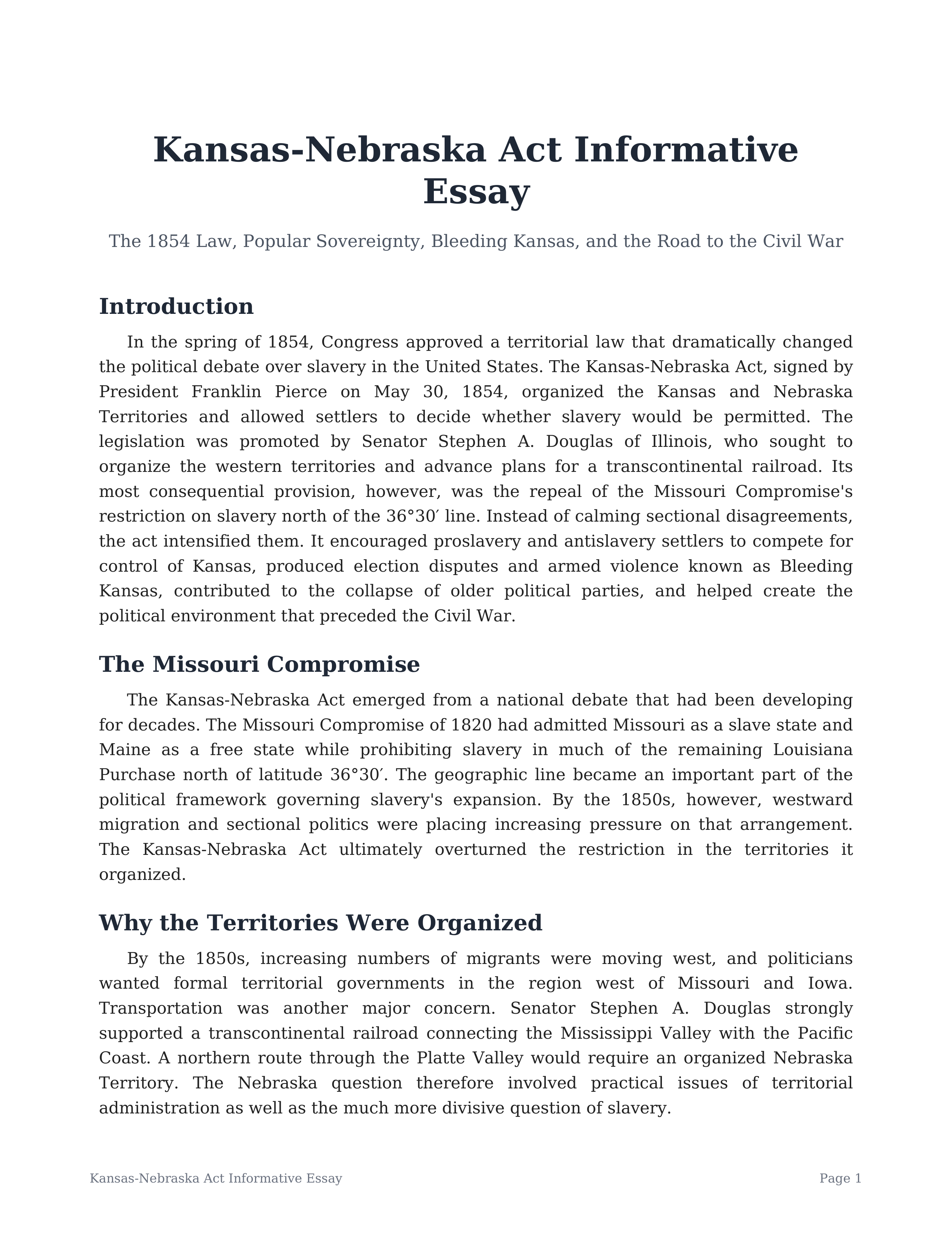 Kansas-Nebraska Act Informative Essay — page 1