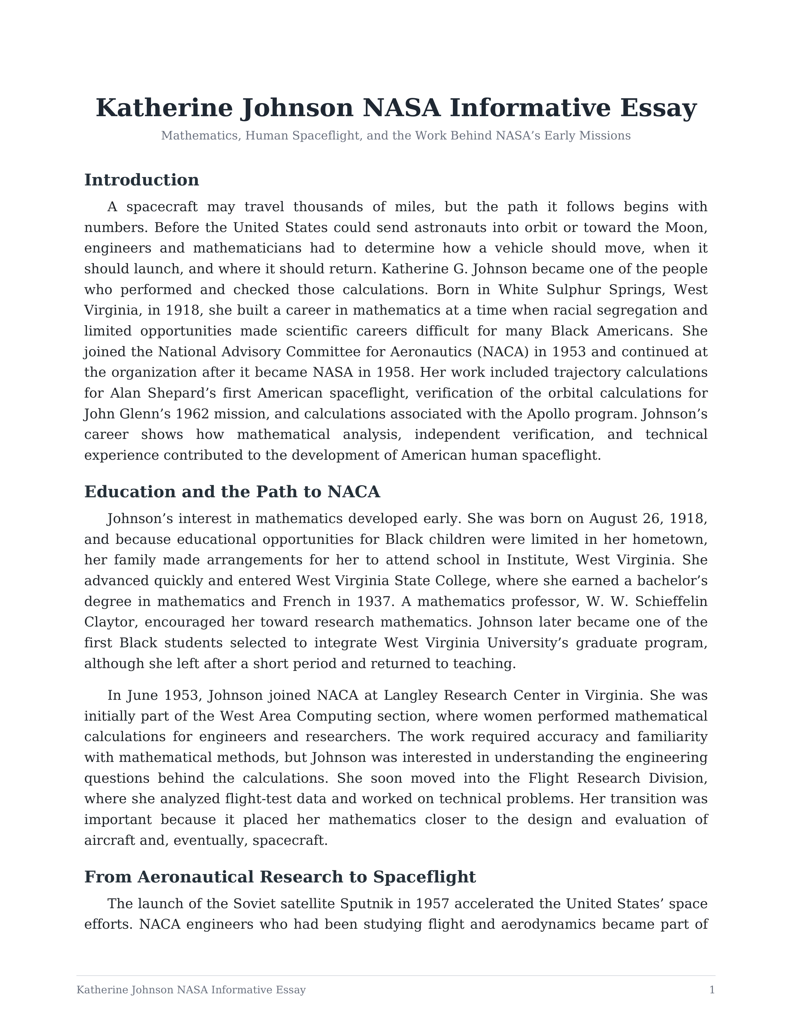 Katherine Johnson NASA Informative Essay — page 1