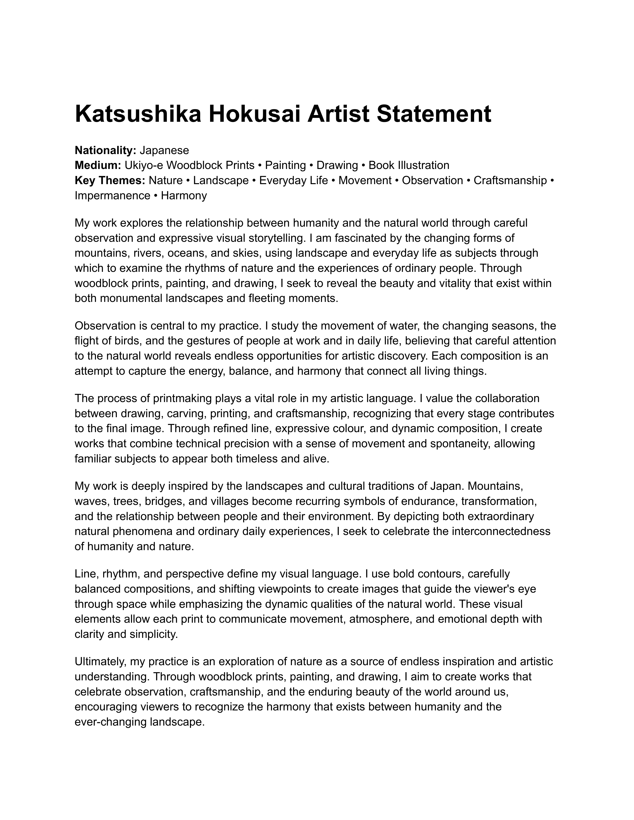 Katsushika Hokusai Artist Statement — page 1