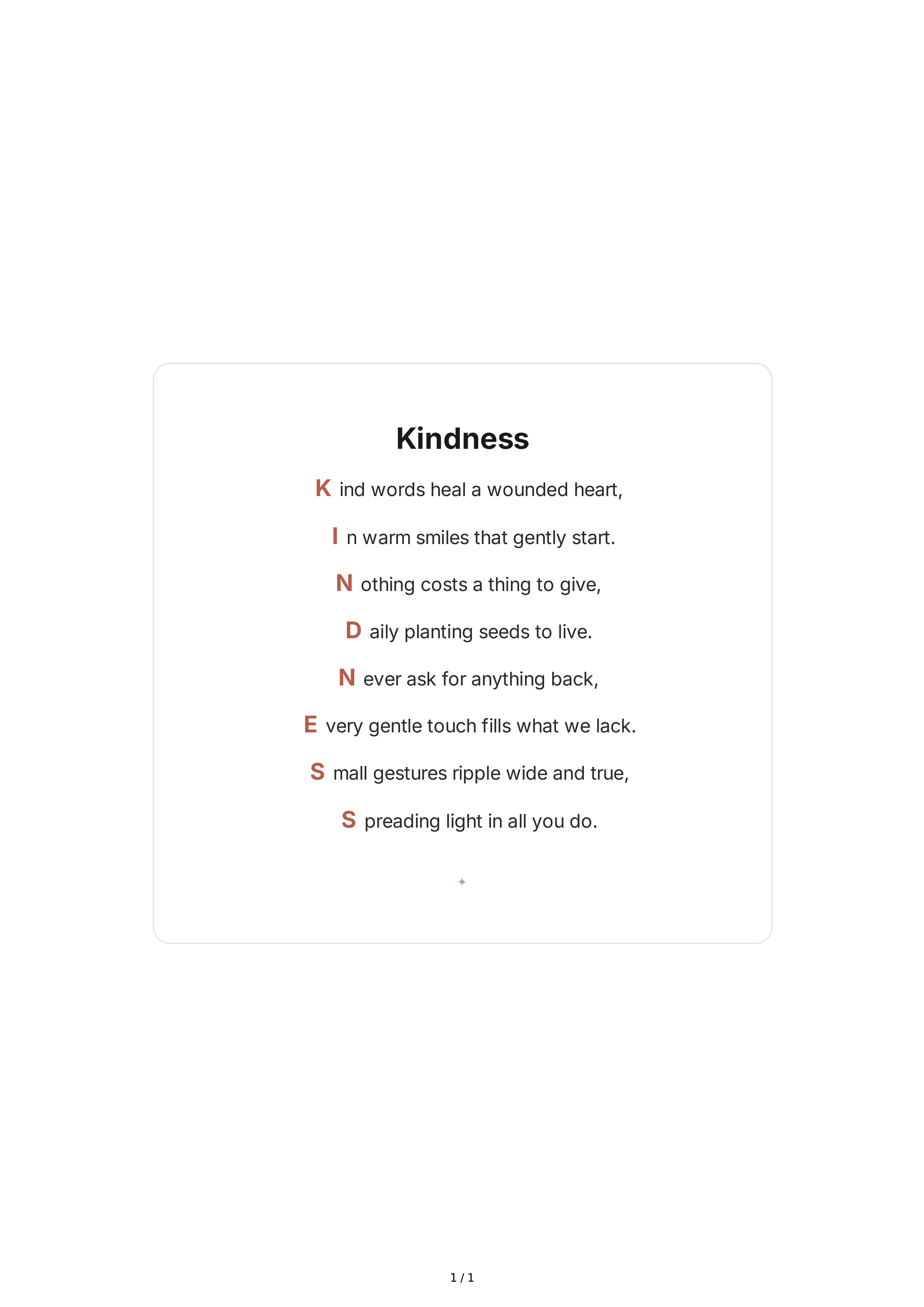 Kindness Acrostic Poem — page 1