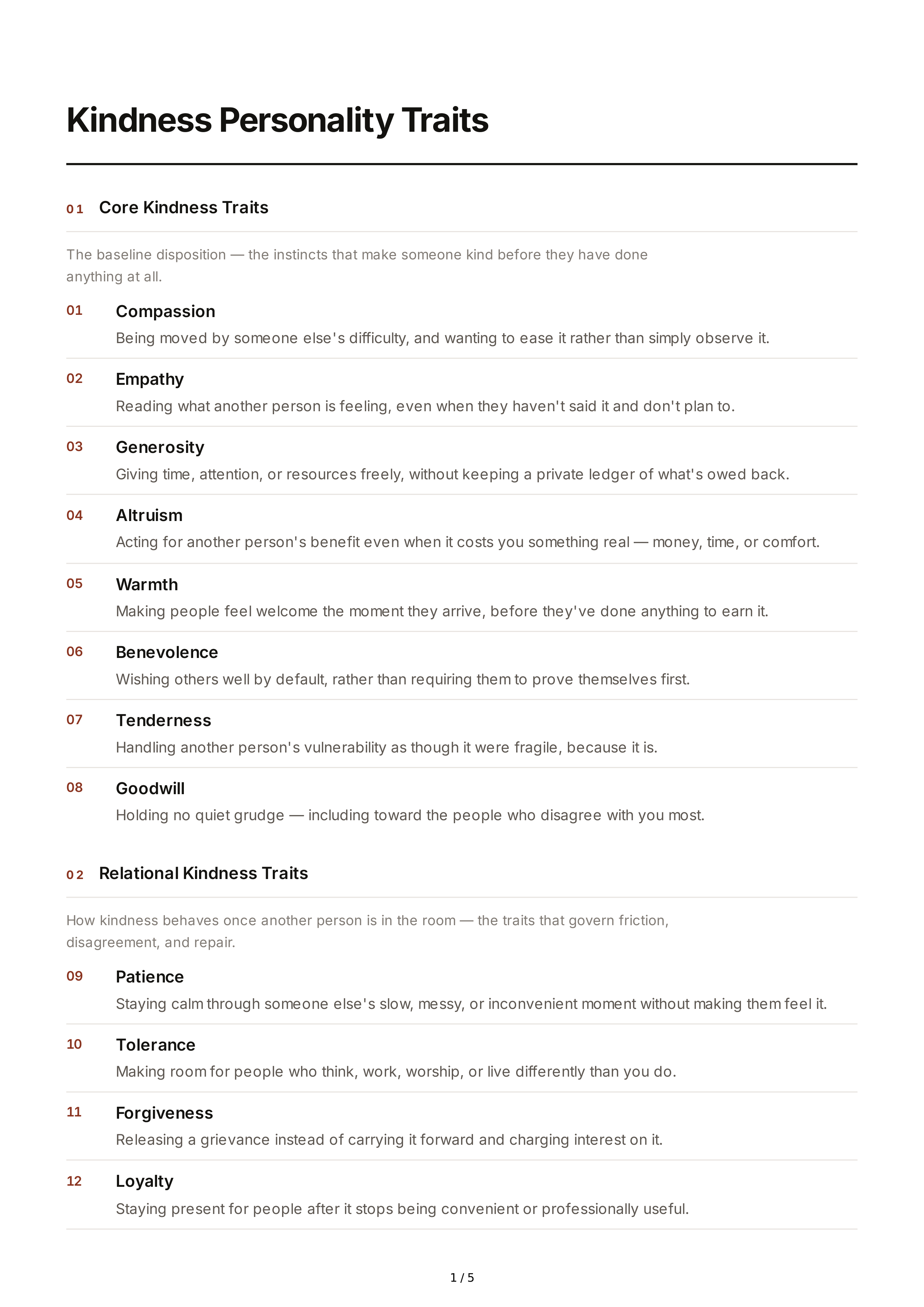 Kindness Personality Traits — page 1