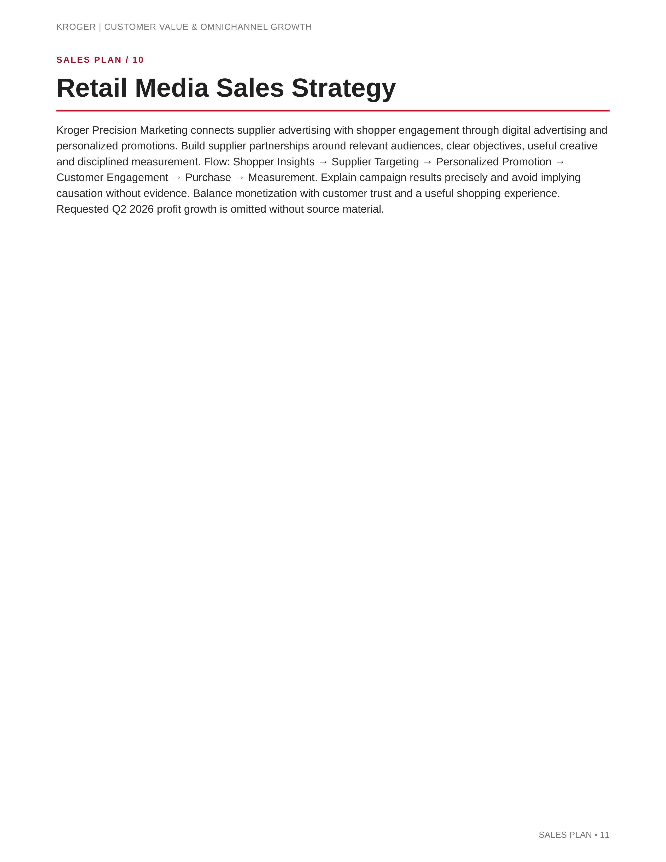 Kroger Customer Value & Omnichannel Growth Sales Plan — page 11